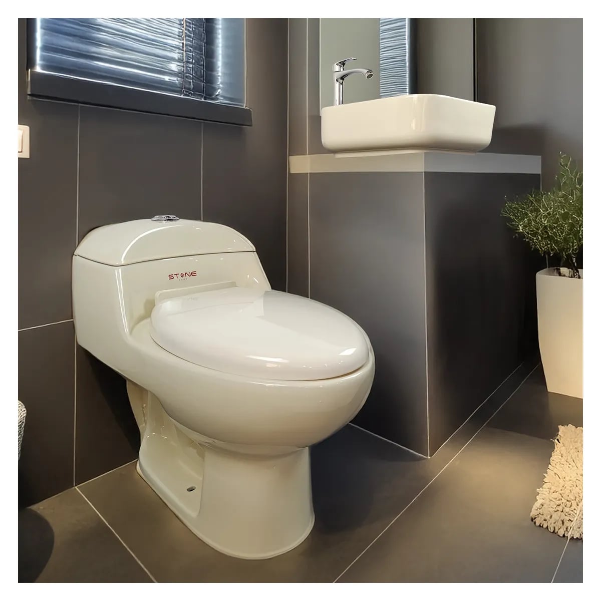 COMBO INODORO ONE PIECE ESSENCE BONE + BOWL AMALIA BONE STONE + DESAGUE POP UP GRANDE + 1 TUBO DE ABASTO 1/2*1/2 RUMI - 2