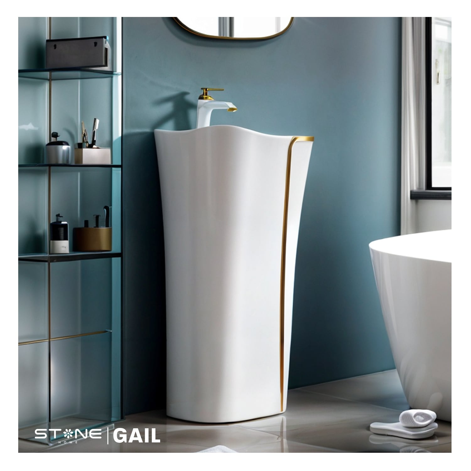 COMBO INODORO HANK CUADRADO BLANCO CON DORADO + GAIL BLANCO C/DORADO + DESAGUE POP UP GRANDE P/BOWL DORADO STONE - 4