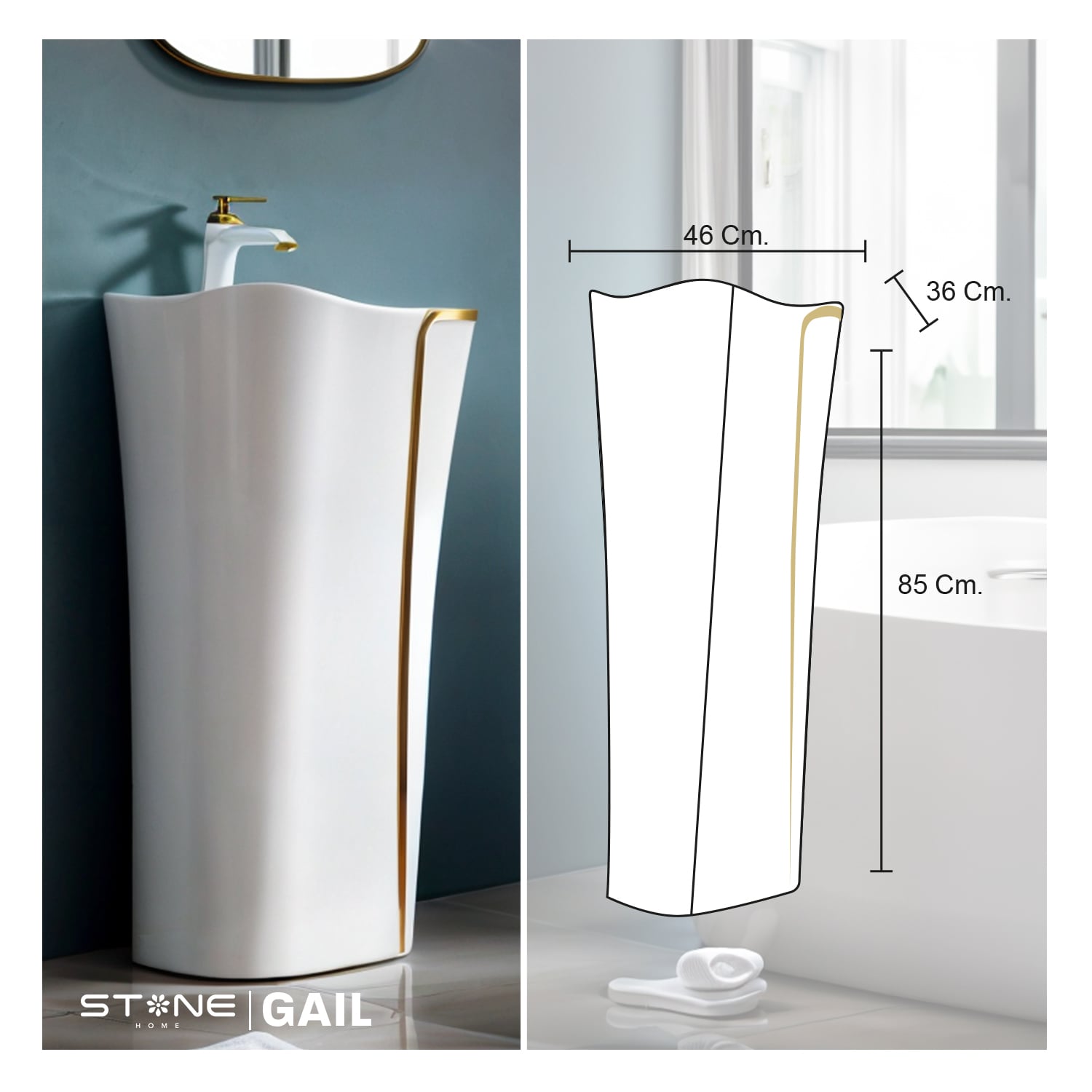 COMBO INODORO HANK CUADRADO BLANCO CON DORADO + GAIL BLANCO C/DORADO + DESAGUE POP UP GRANDE P/BOWL DORADO STONE - 5