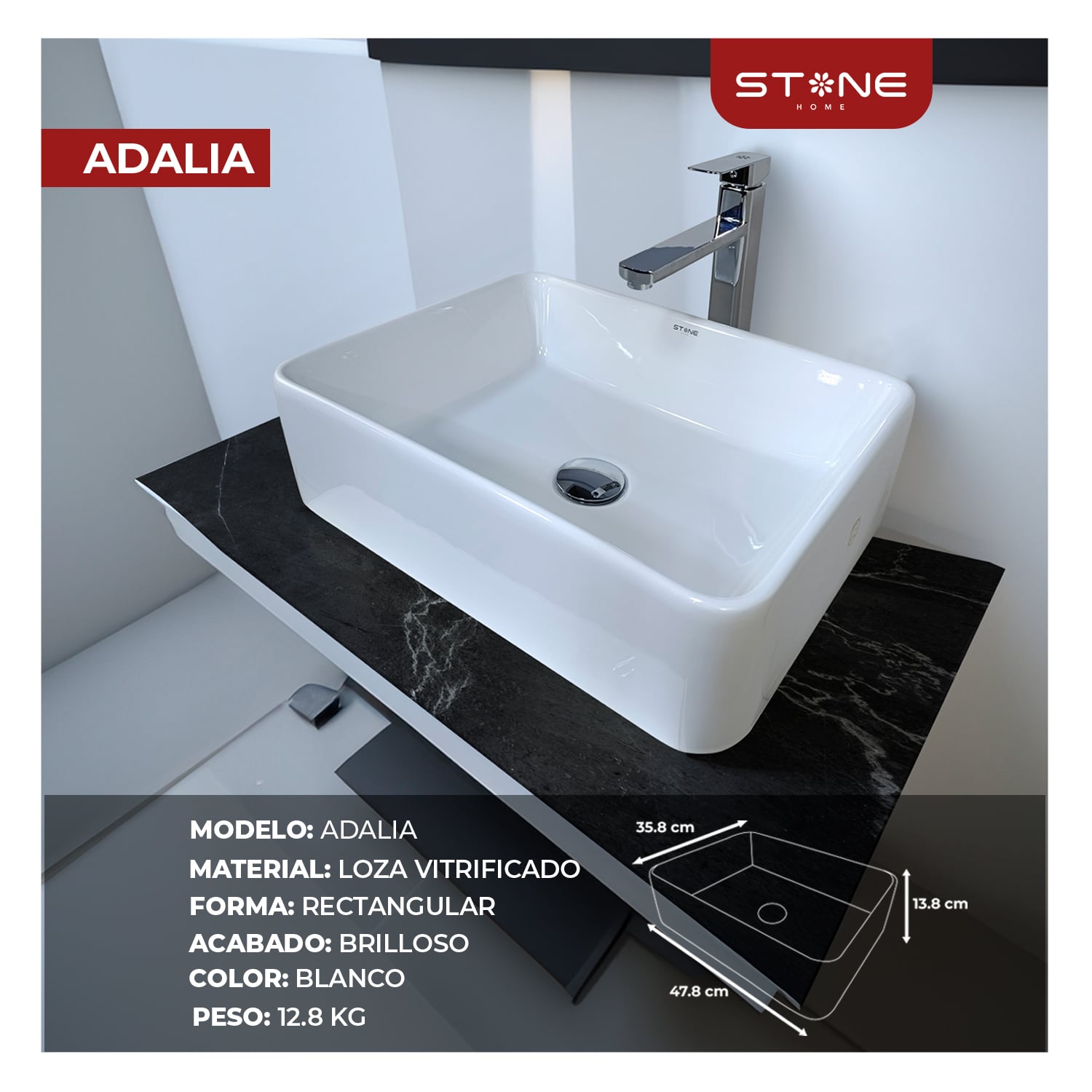 COMBO INODORO ONE PIECE NARU BLANCO + BOWL ADALIA BLANCO STONE + DESAGUE POP UP GRANDE P/BOWL CROMADO STONE - 5