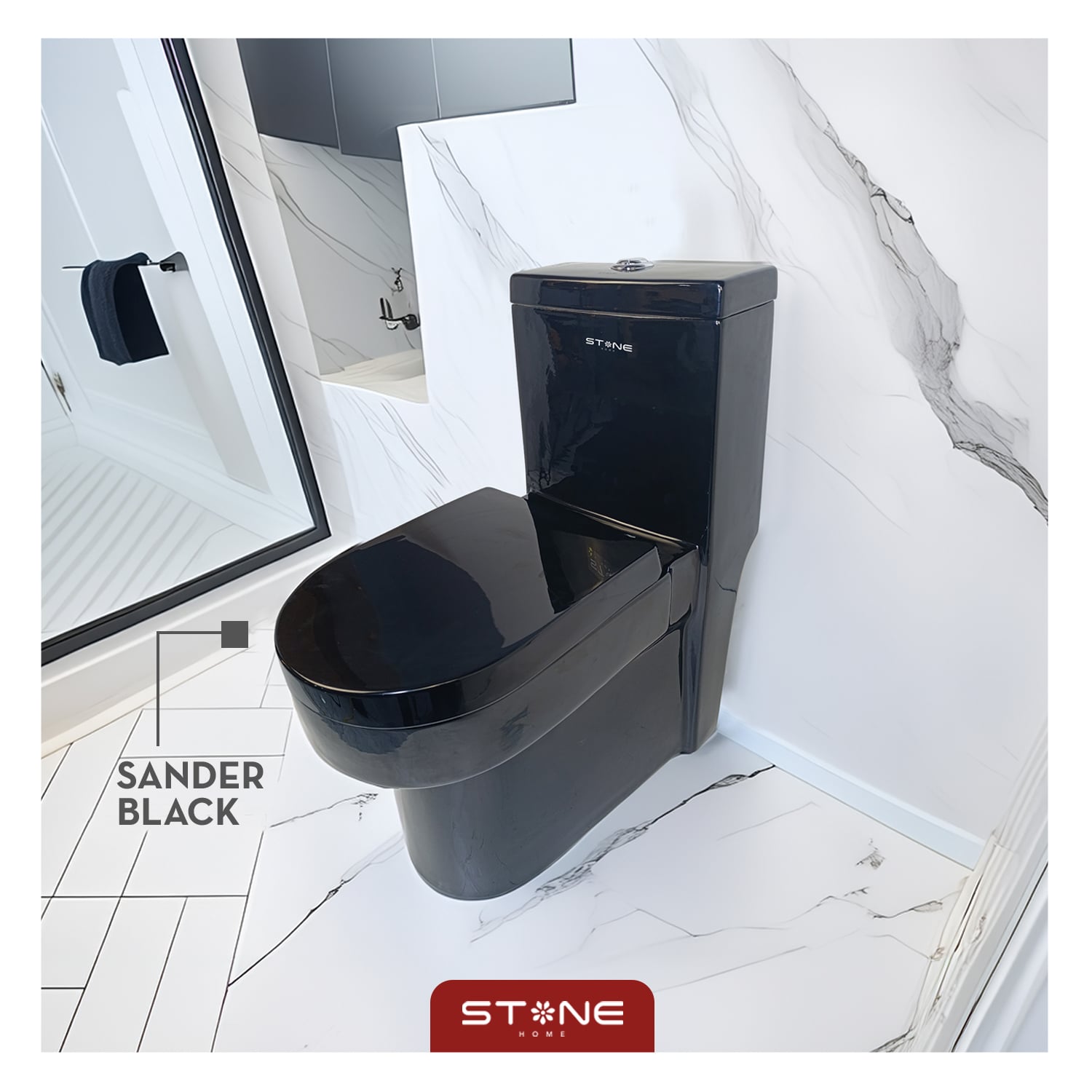 COMBO INODORO SANDER NEGRO + BOWL TANY BLACK STONE + DESAGUE POP UP GRANDE P/BOWL CROMADO STONE - 3