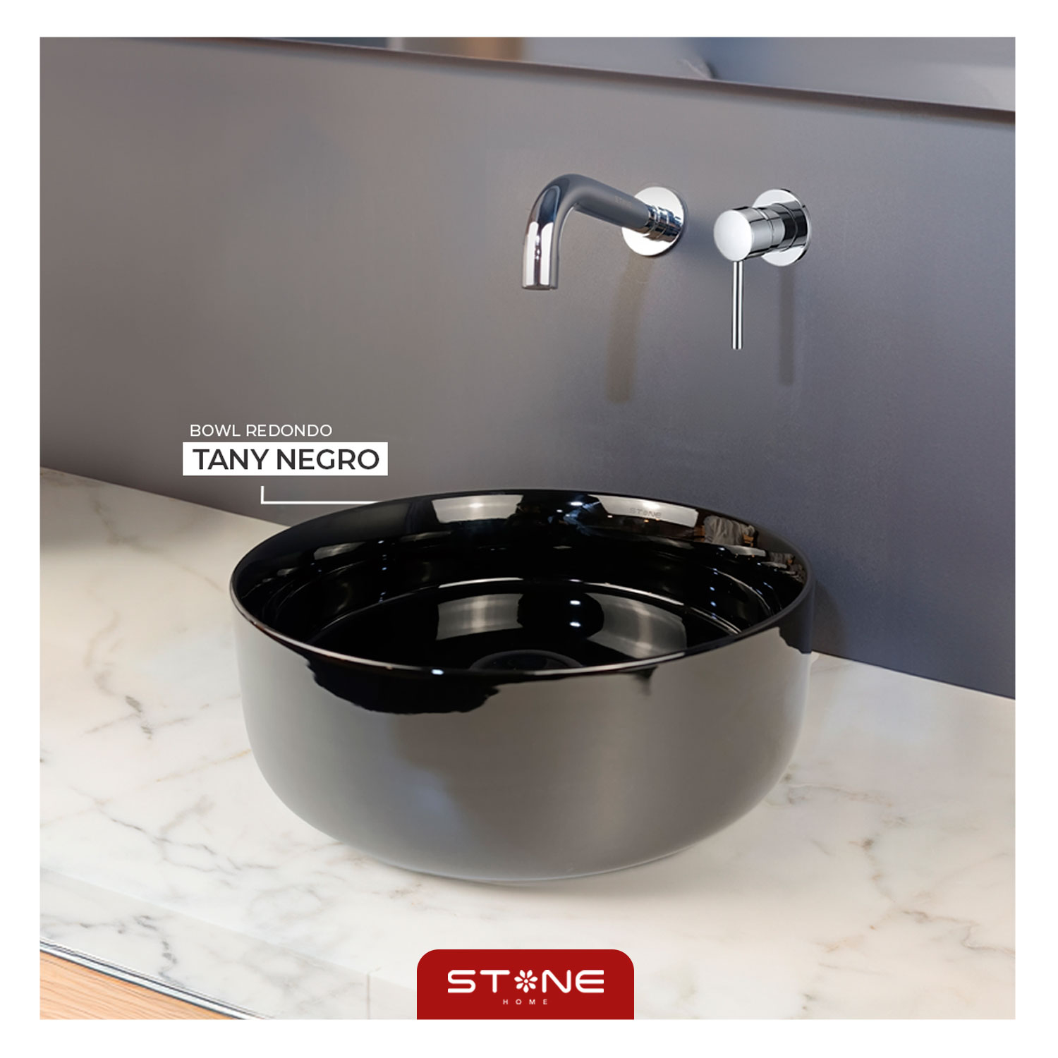 COMBO INODORO SANDER NEGRO + BOWL TANY BLACK STONE + DESAGUE POP UP GRANDE P/BOWL CROMADO STONE - 6