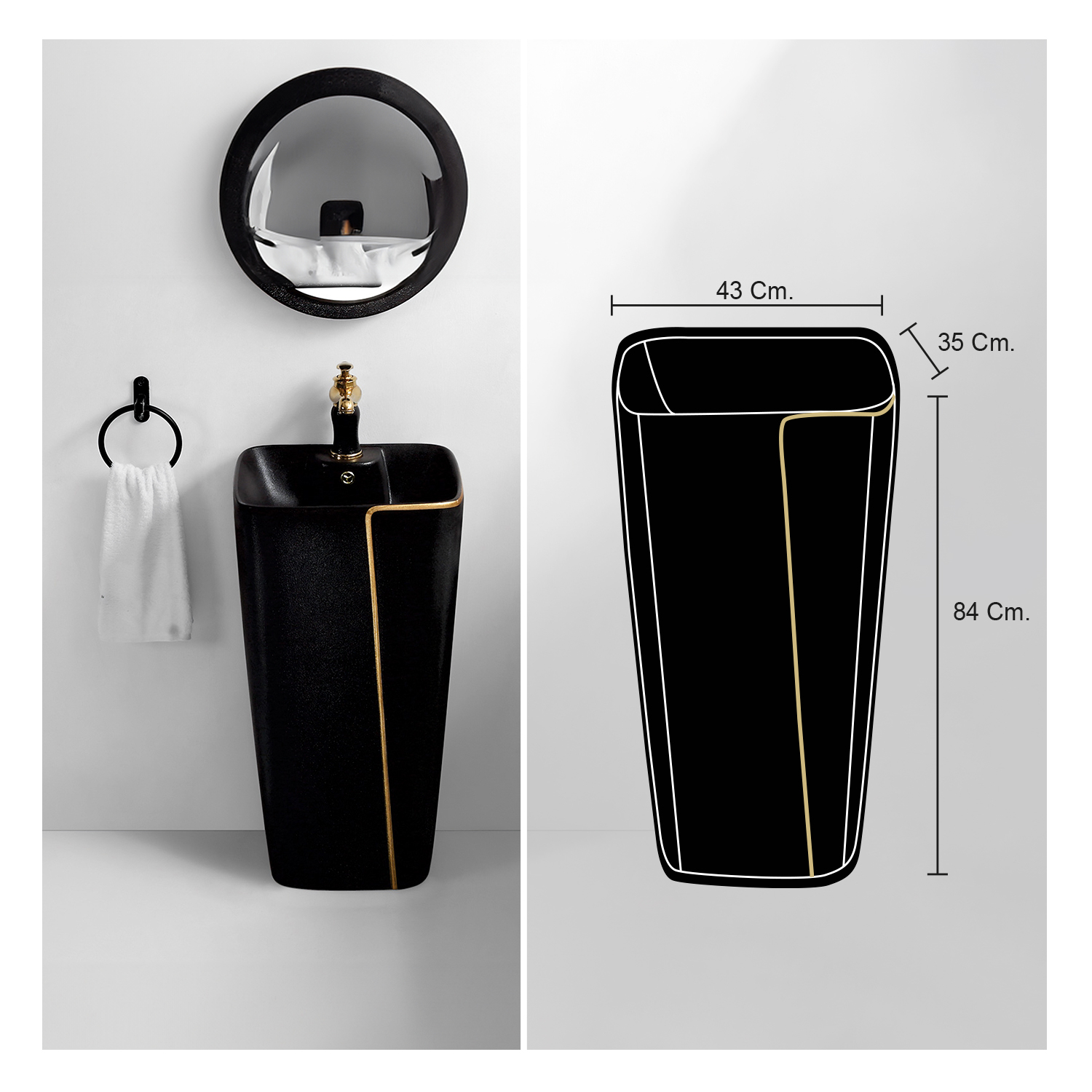 COMBO INODORO HANK REDONDO NEGRO C/ DORADO + LAVATORIO EMA STONE + DESAGUE POP UP GRANDE P/BOWL DORADO STONE - 7