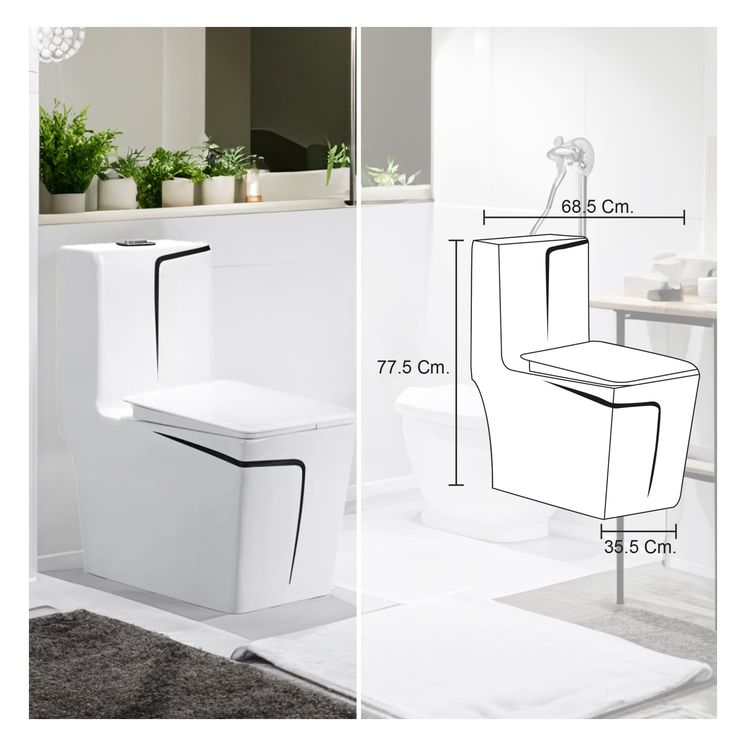 COMBO INODORO HANK CUADRADO BLANCO CON DORADO + BOWL AMALIA LUNA STONE + DESAGUE POP UP GRANDE P/BOWL DORADO STONE - 3