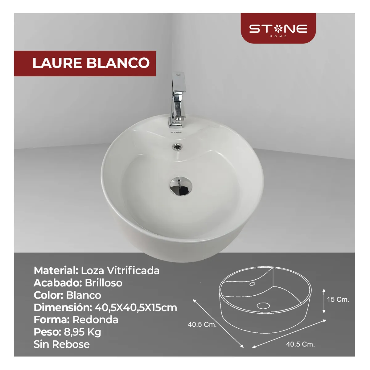 COMBO INODORO SANDER BLANCO STONE + BOWL LAURE BLANCO STONE + DESAGUE POP UP GRANDE P/BOWL CROMADO STONE - 5