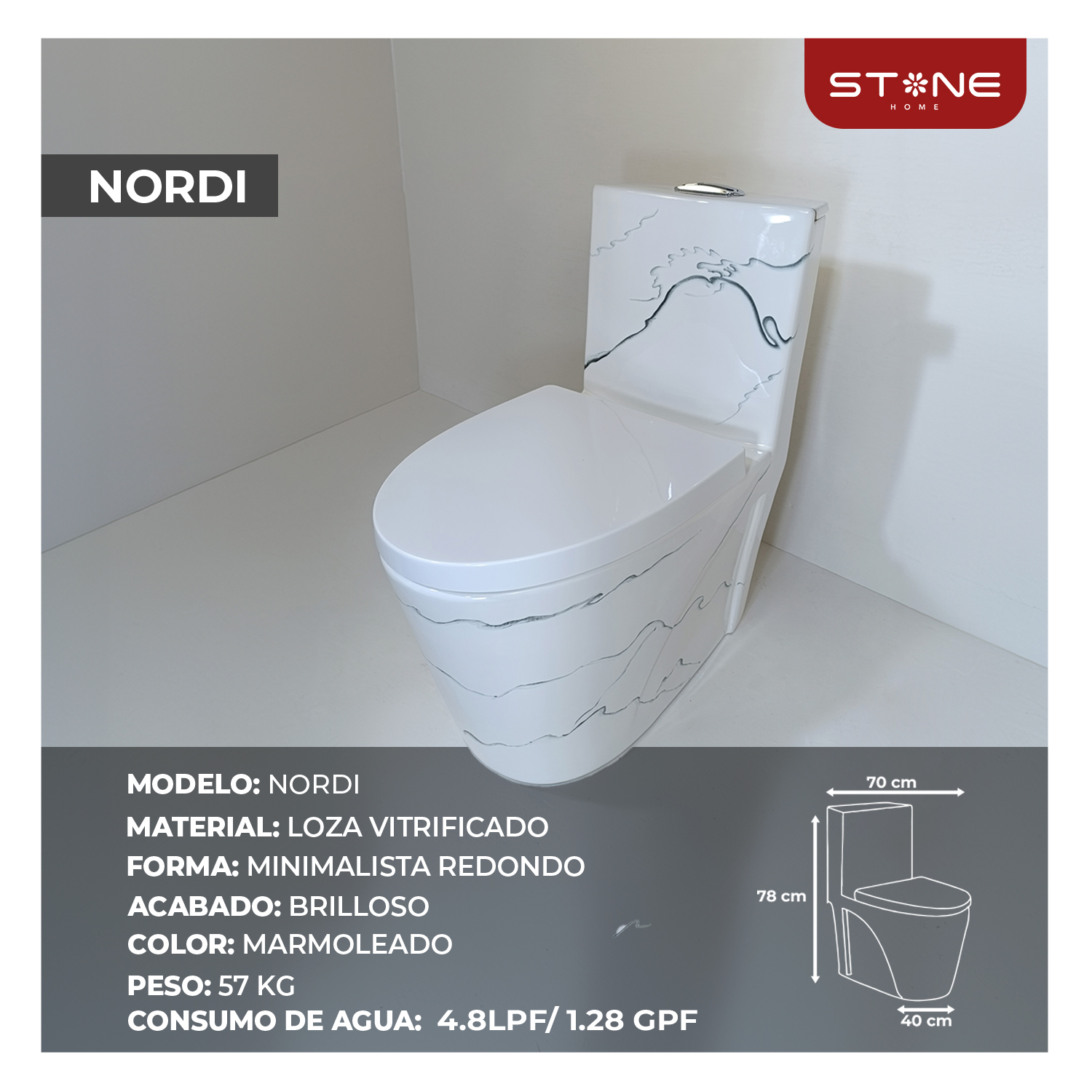 COMBO INODORO NORDI MARMOLEADO + LAVATORIO KAROL MARMOLEADO + DESAGUE POP UP GRANDE P/BOWL CROMADO STONE - 4