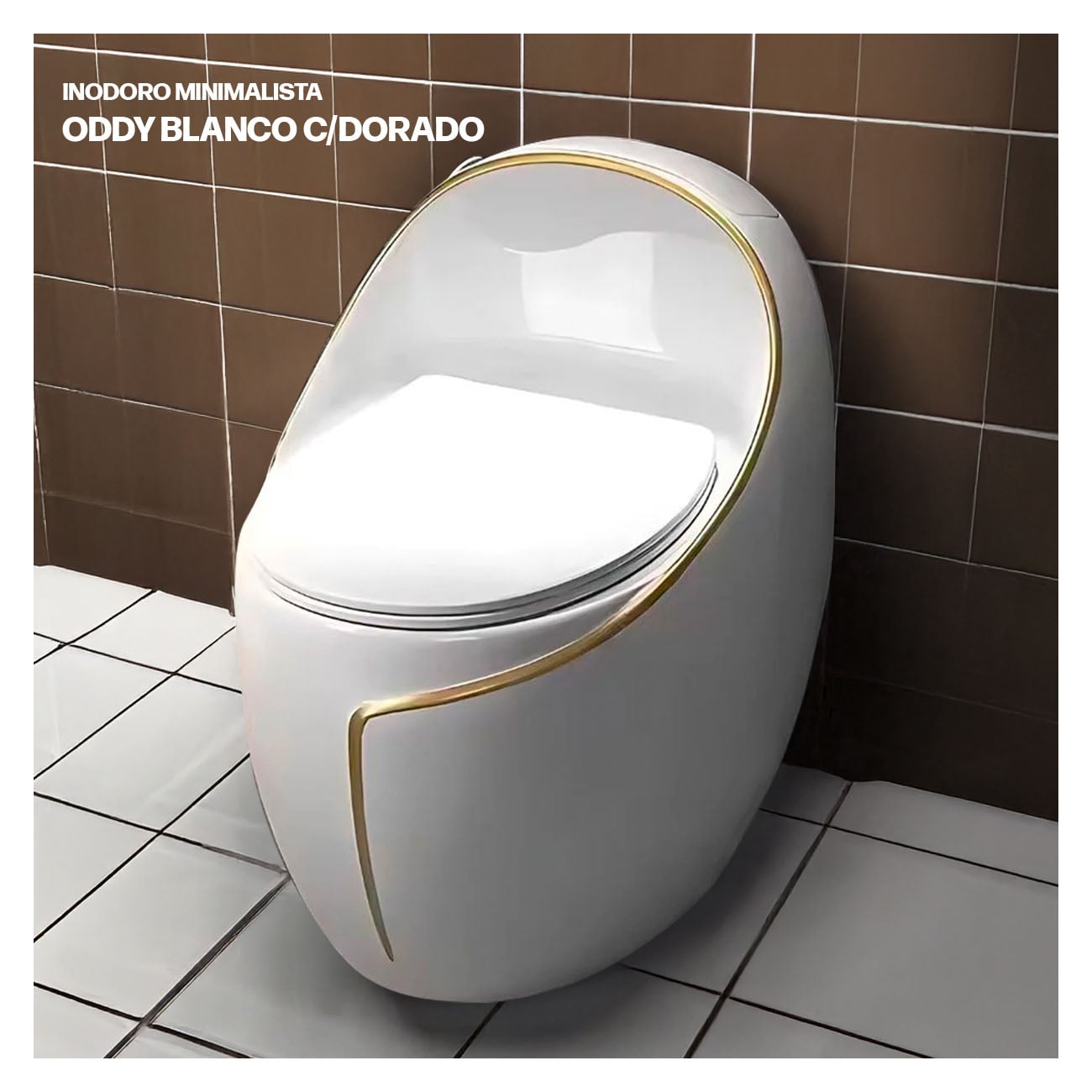 INODORO ONE PIECE MINIMALISTA ODDY BLANCO C/DORADO STONE - 1