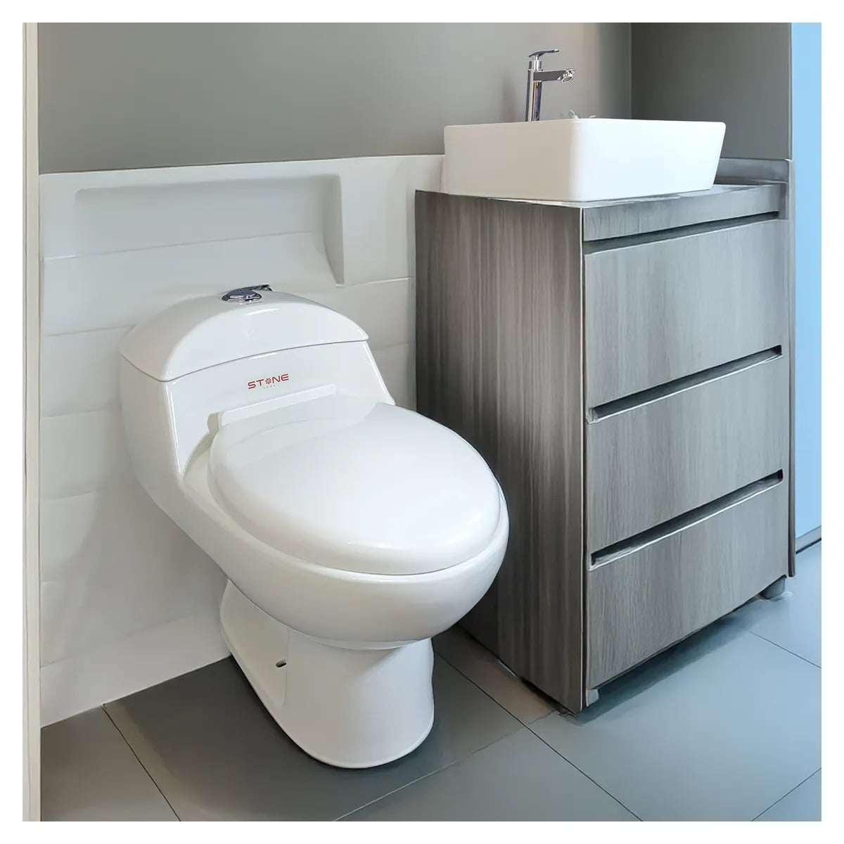 COMBO INODORO ONE PIECE ESSENCE BLANCO + BOWL ADELINE BLANCO STONE + DESAGUE POP UP GRANDE + 1 TUBO DE ABASTO 1/2*1/2 RUMI - 2