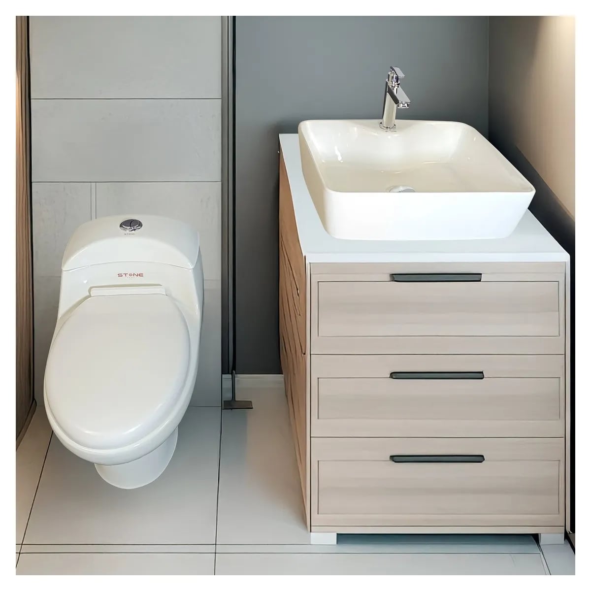 COMBO INODORO ONE PIECE ESSENCE BLANCO + BOWL ADELINE BLANCO STONE + DESAGUE POP UP GRANDE + 1 TUBO DE ABASTO 1/2*1/2 RUMI - 3
