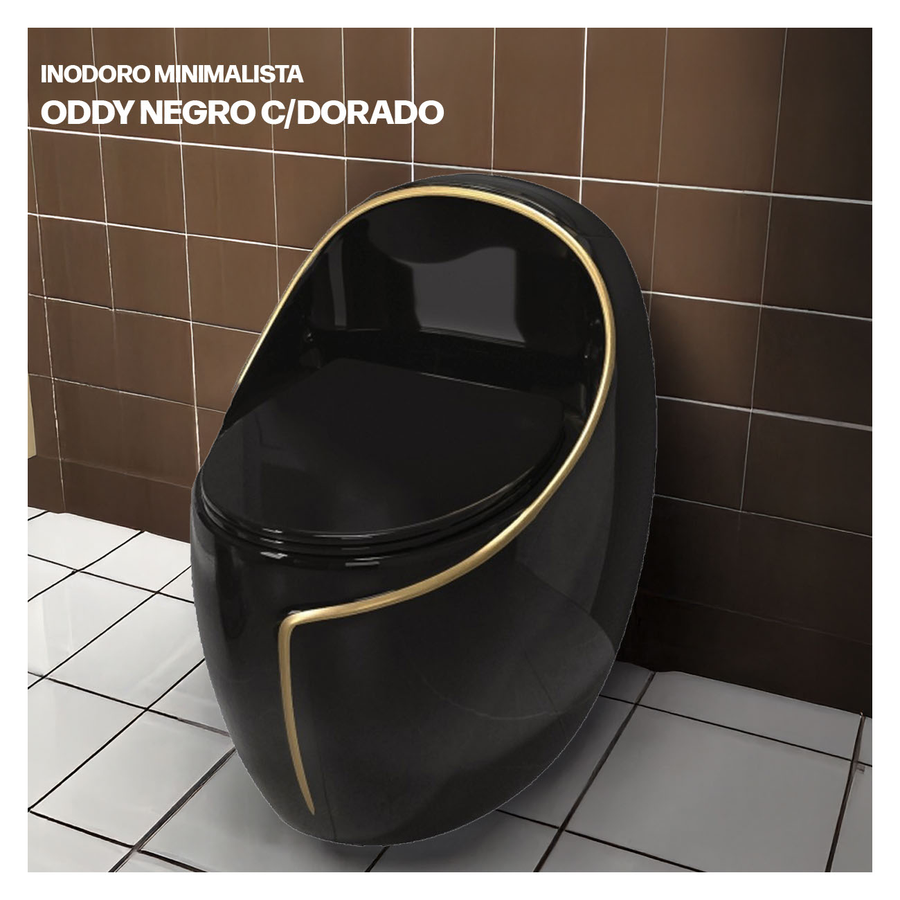 INODORO ONE PIECE MINIMALISTA ODDY NEGRO C/DORADO STONE - 1
