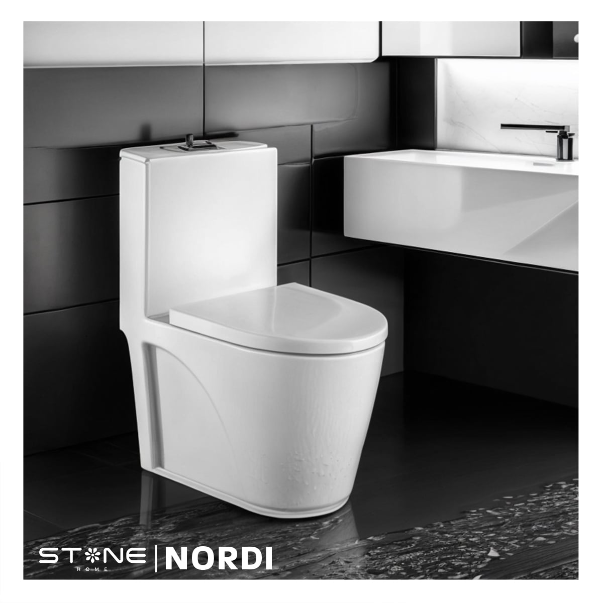 COMBO INODORO NORDI BLANCO STONE + BOWL LAURE BLANCO STONE + DESAGUE POP UP GRANDE P/BOWL CROMADO STONE - 3