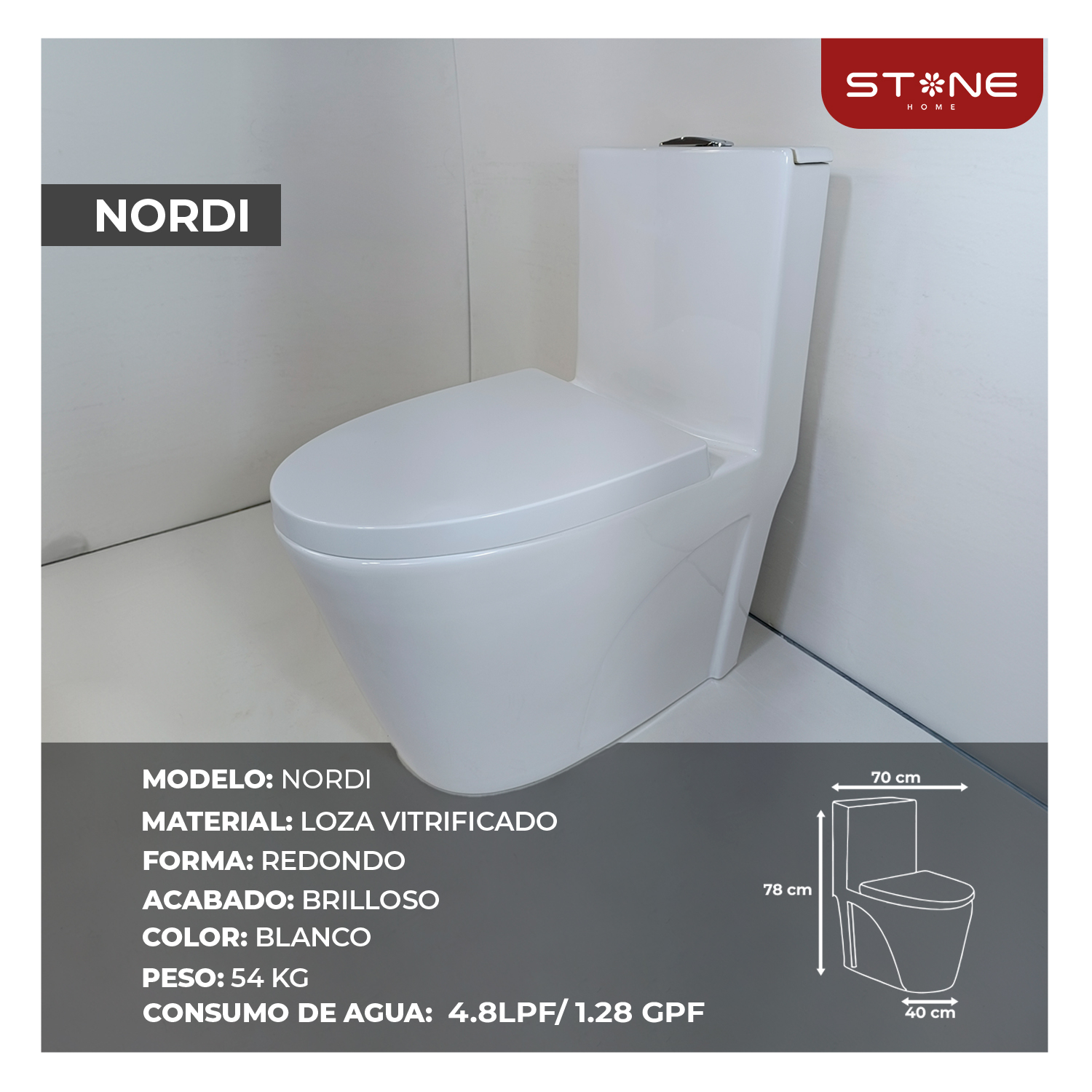 COMBO INODORO NORDI BLANCO STONE + BOWL LAURE BLANCO STONE + DESAGUE POP UP GRANDE P/BOWL CROMADO STONE - 4