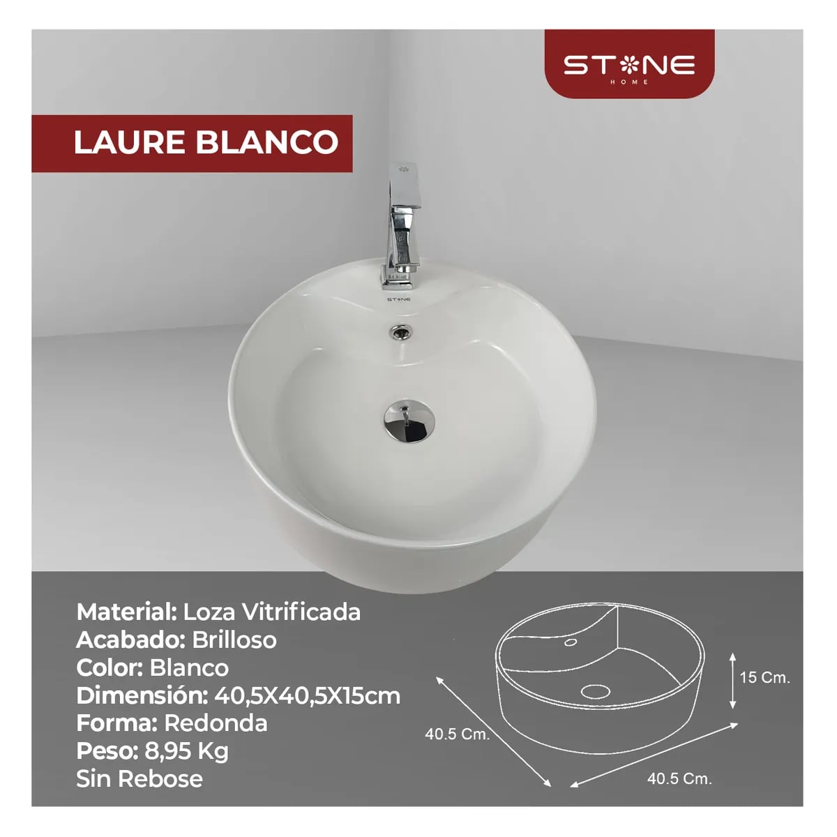 COMBO INODORO NORDI BLANCO STONE + BOWL LAURE BLANCO STONE + DESAGUE POP UP GRANDE P/BOWL CROMADO STONE - 5