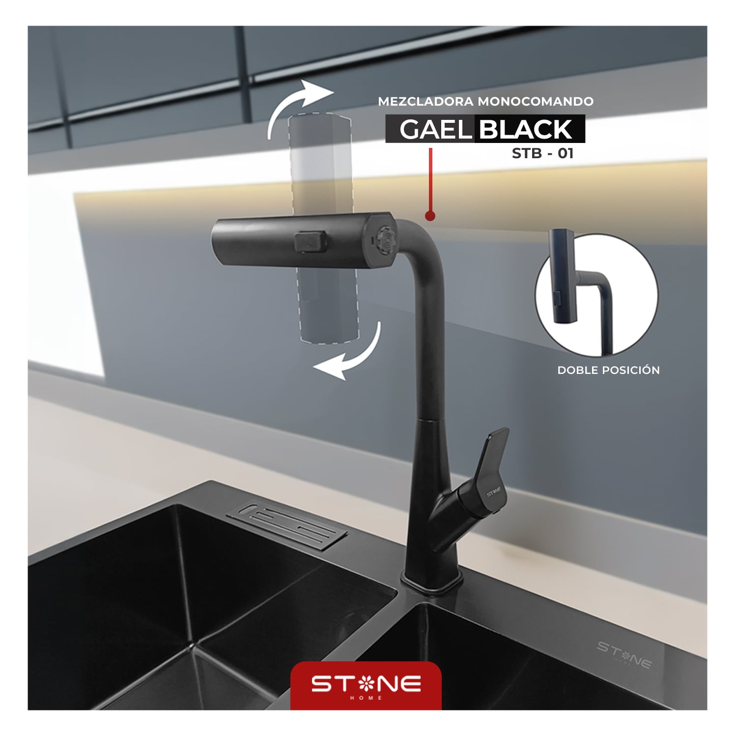 COMBO DE LAVADERO LUXURE STLU6045 + MEZCLADORA P/COCINA AL MUEBLE GAEL STB-01 CON ESCURRIDOR(EXONERADO) STONE - 4