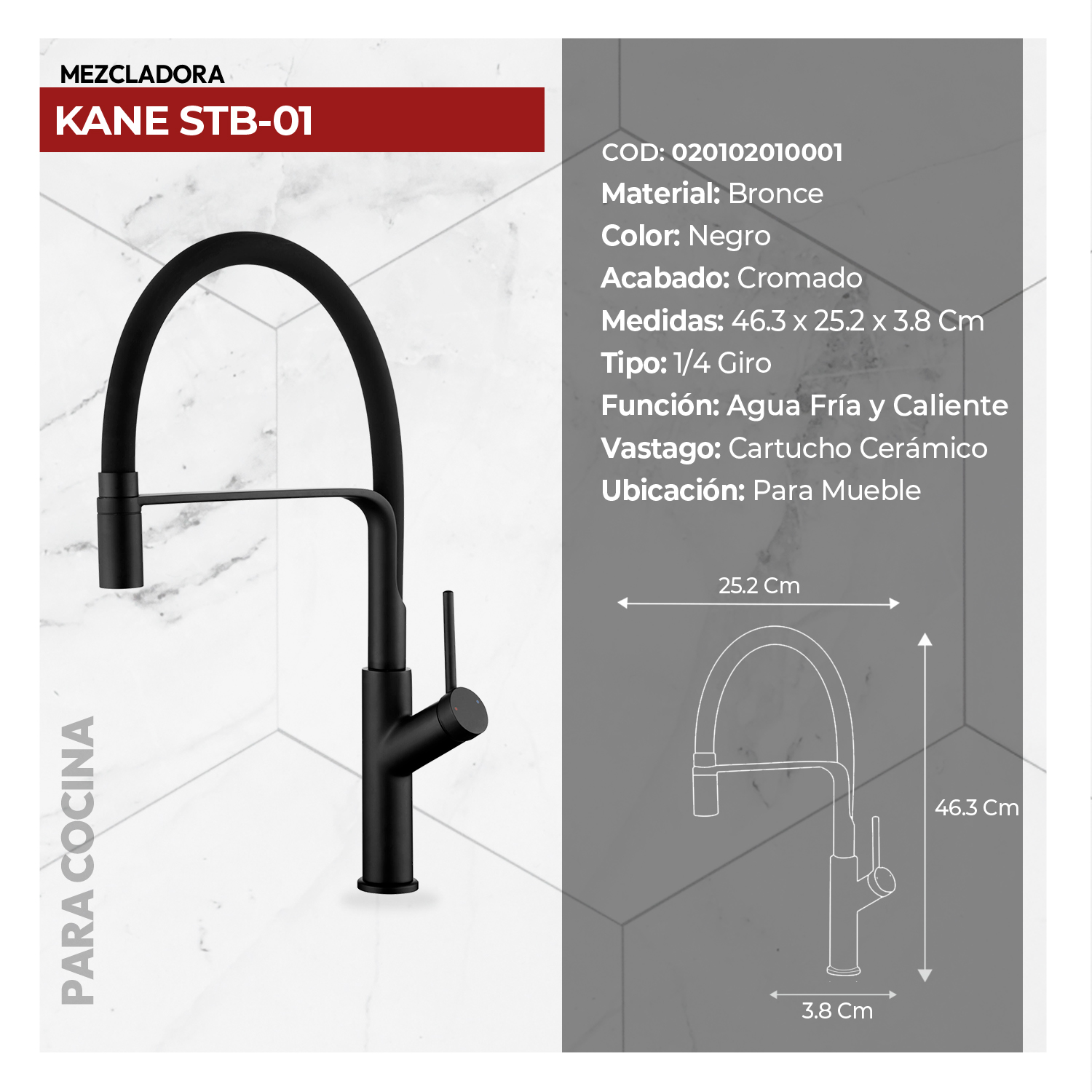COMBO DE LAVADERO LUXURE STLU6045 + MEZCLADORA P/COCINA AL MUEBLE KANE STB-01 CON ESCURRIDOR (EXONERADO) STONE - 4