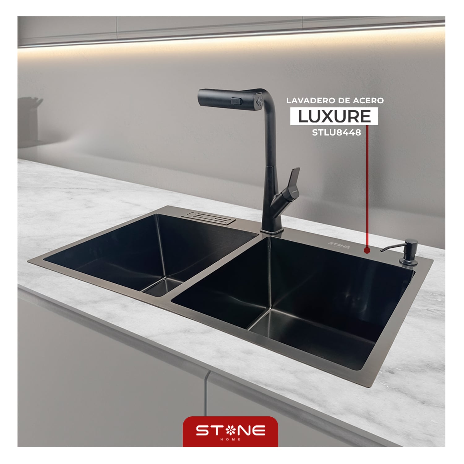 COMBO DE LAVADERO LUXURE STLU8448 + MEZCLADORA P/COCINA AL MUEBLE DELIUS STB-01 CON ESCURRIDOR (EXONERADO) STONE - 2