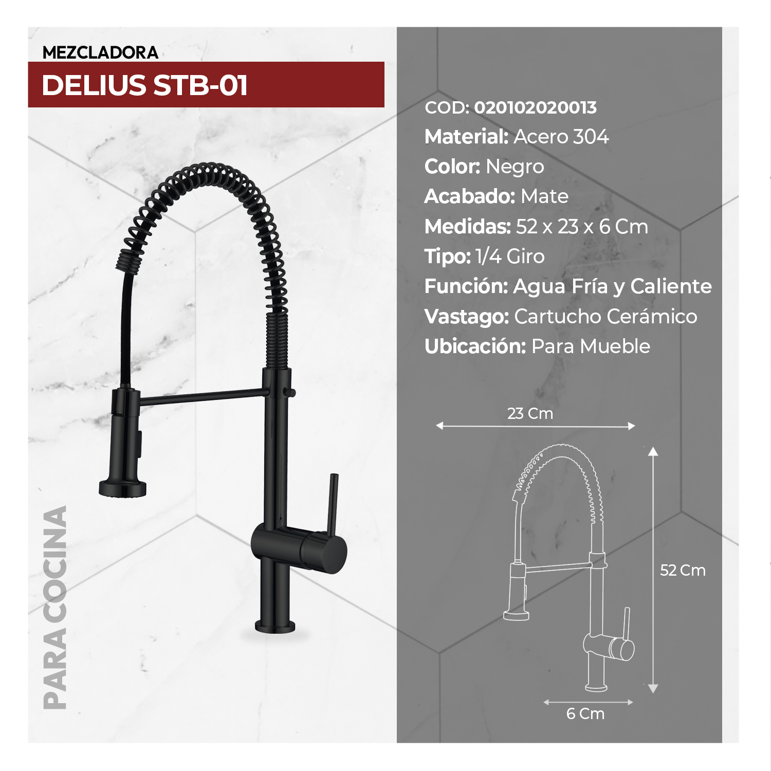 COMBO DE LAVADERO LUXURE STLU8448 + MEZCLADORA P/COCINA AL MUEBLE DELIUS STB-01 CON ESCURRIDOR (EXONERADO) STONE - 6