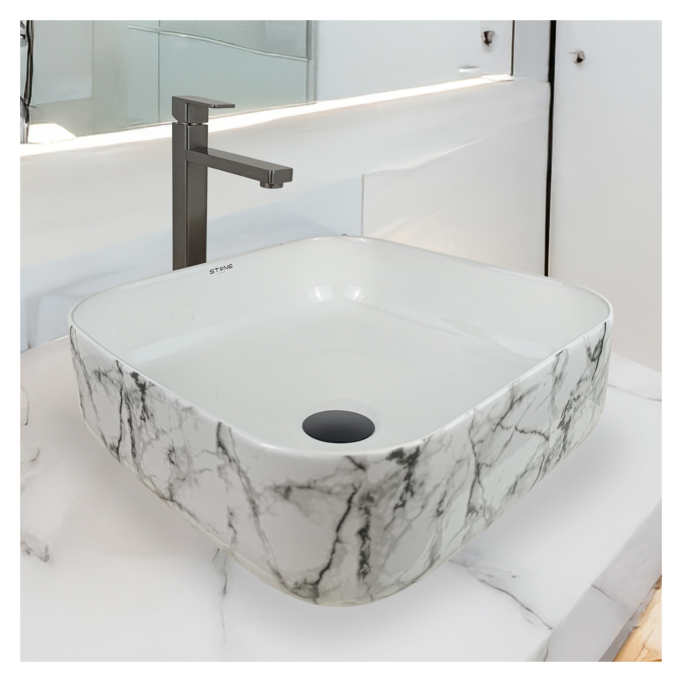 COMBO MUEBLE ONIX + BOWL AMALIA THASOS + MEZCLADORA COLLEN STB + DESAGUE PUSH NEGRO - 3