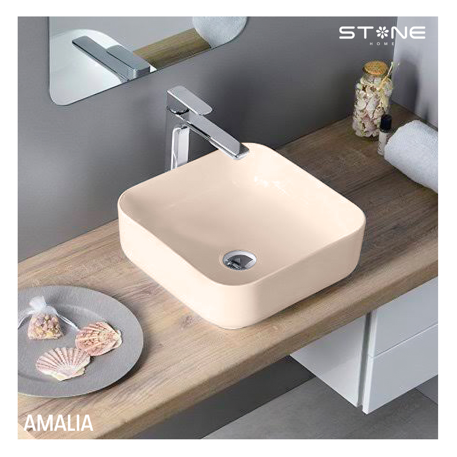 COMBO MUEBLE GALES + BOWL AMALIA BONE + MEZCLADORA PBOWL CAROLINE STG-01 CROMADO + DESAGUE PUSH DORADO - 4