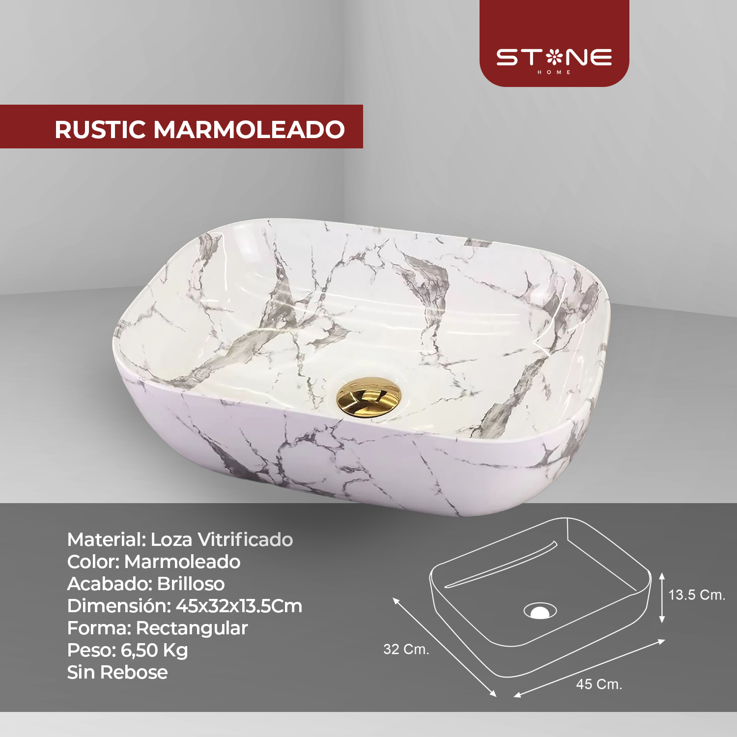 COMBO MUEBLE AMARO + BOWL RUSTIC LINE MARMOLEADO + MEZCLADORA COLLEN STB + DESAGUE PUSH NEGRO - 4