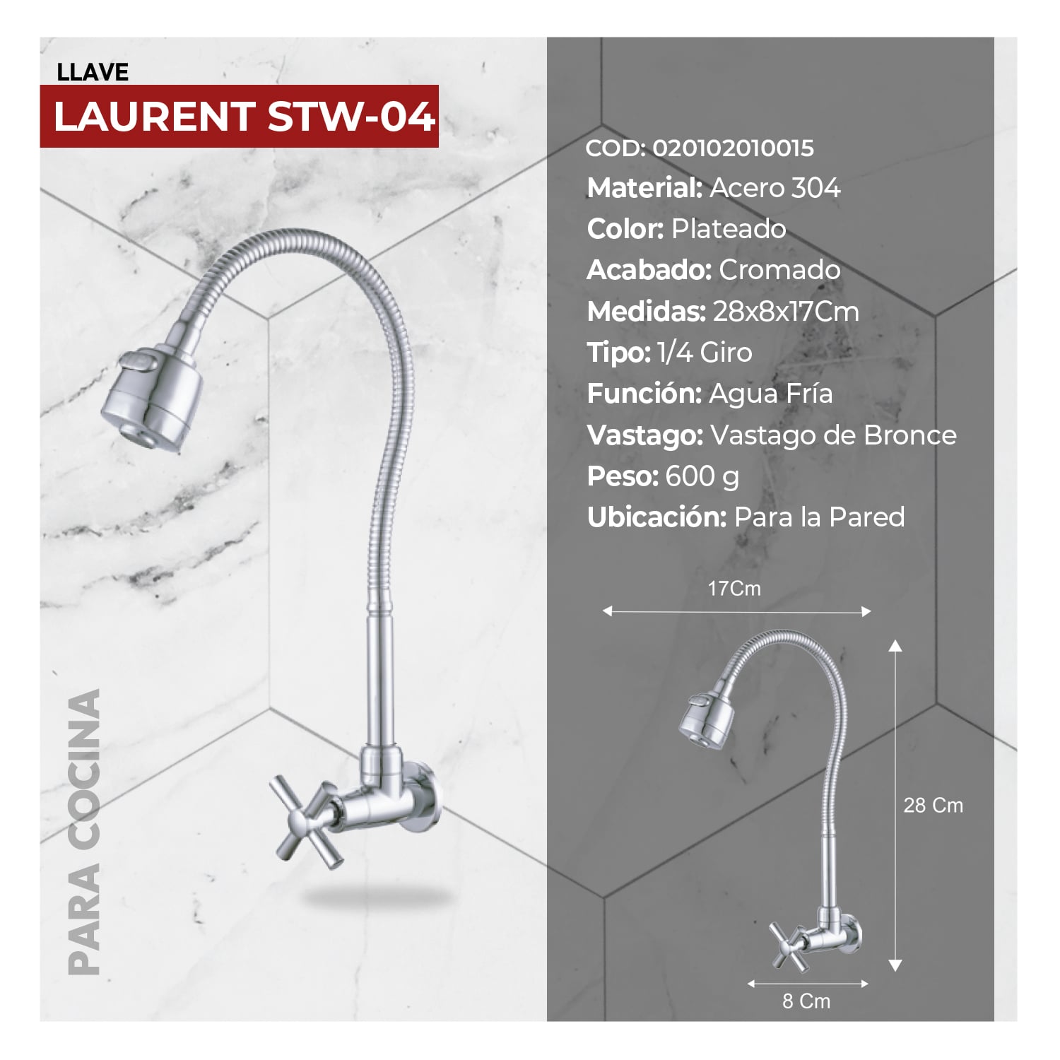 COMBO LAVARROPAS FIBRA DE VIDRIO STBL5344 BLANCO + LLAVE LAURENT STW-04 - 3