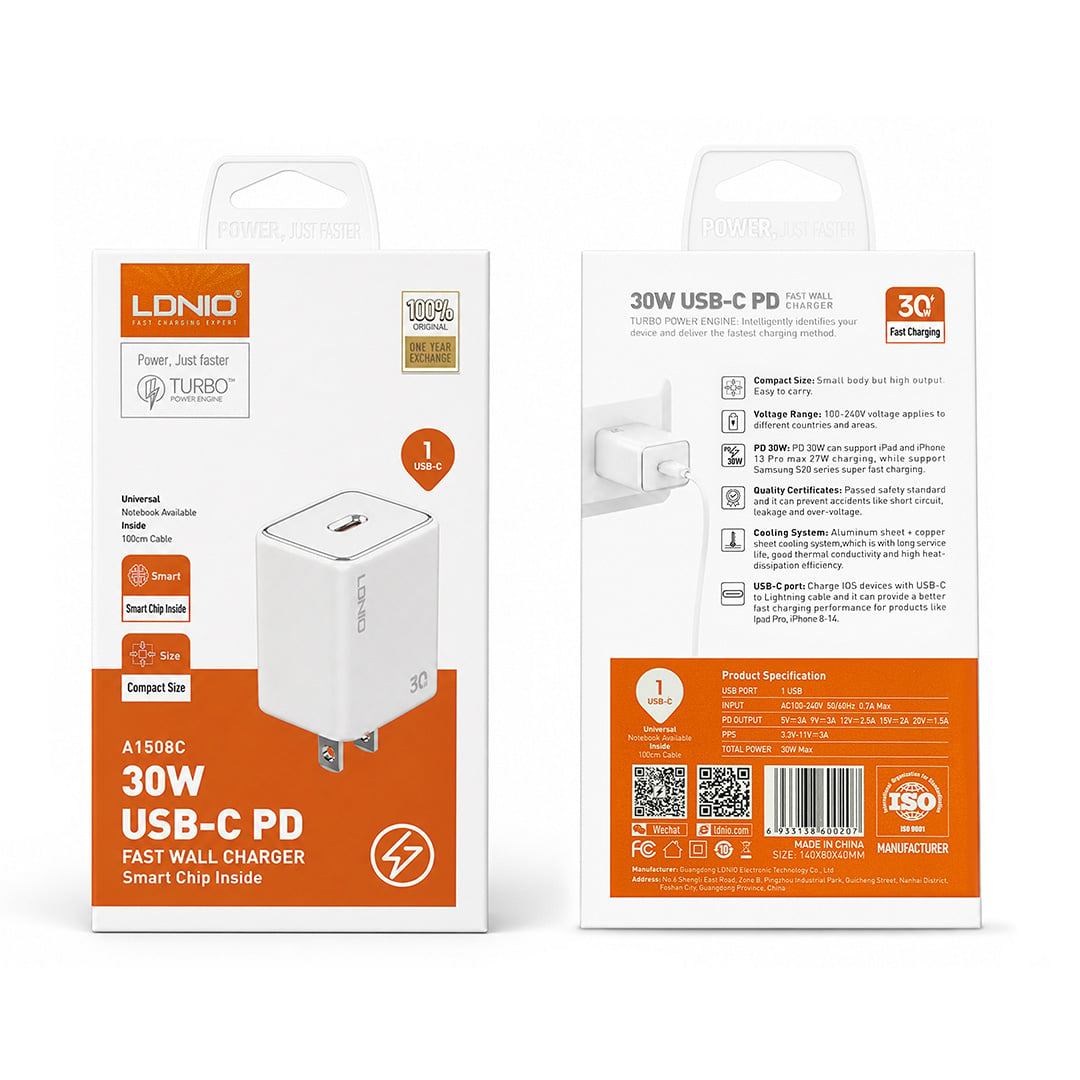 CARGADOR LDNIO DE 30W IPHONE 14, 14 PRO, 14PRO MAX + CABLE DE 1MT A1508C - 4