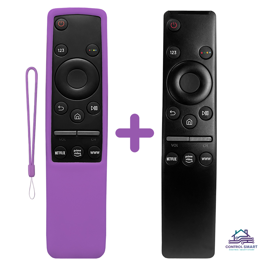 CONTROL REMOTO COMPATIBLE PARA SMART TV SAMSUNG+ FUNDA DE SILICONA MORADA - 1