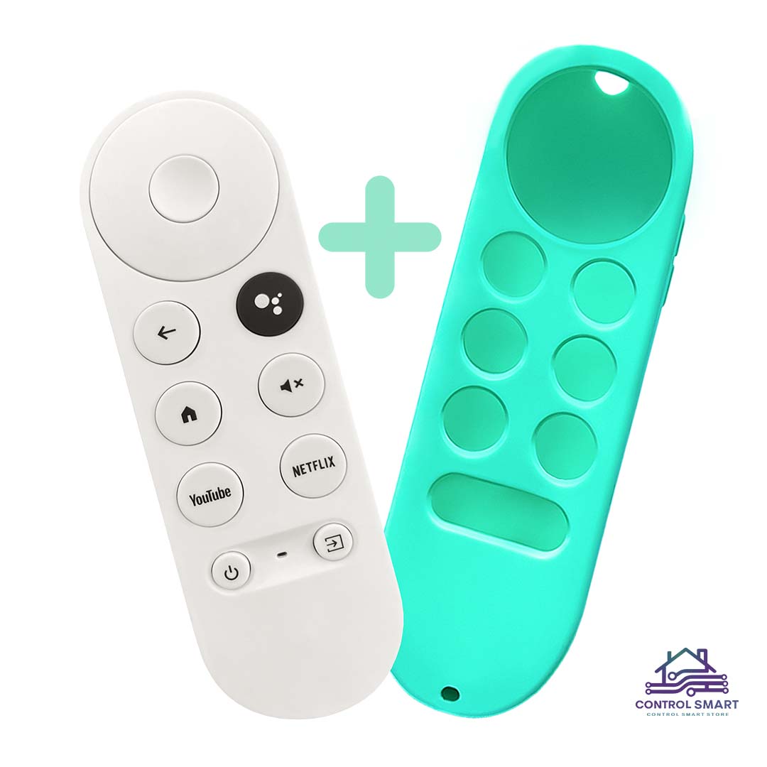CONTROL REMOTO  PARA CHROMECAST GOOGLE TV 4K HD CON FUNDA PROTECTORA – COLOR VERDE AGUA - 1