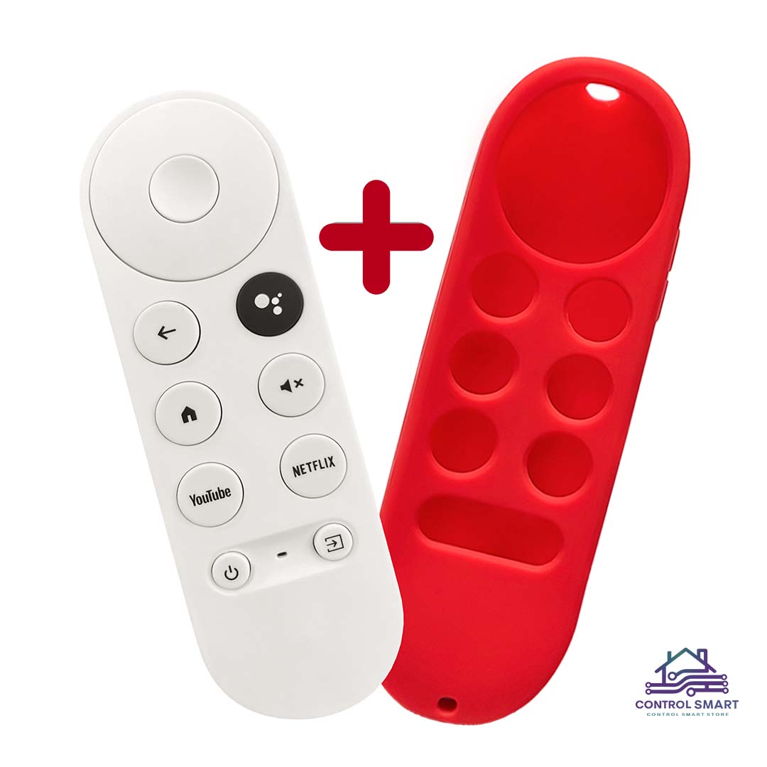 CONTROL REMOTO  PARA CHROMECAST GOOGLE TV 4K HD CON FUNDA PROTECTORA – COLOR ROJO - 1