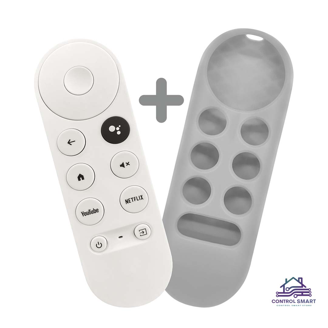 CONTROL REMOTO  PARA CHROMECAST GOOGLE TV 4K HD CON FUNDA PROTECTORA – COLOR PLOMO - 1