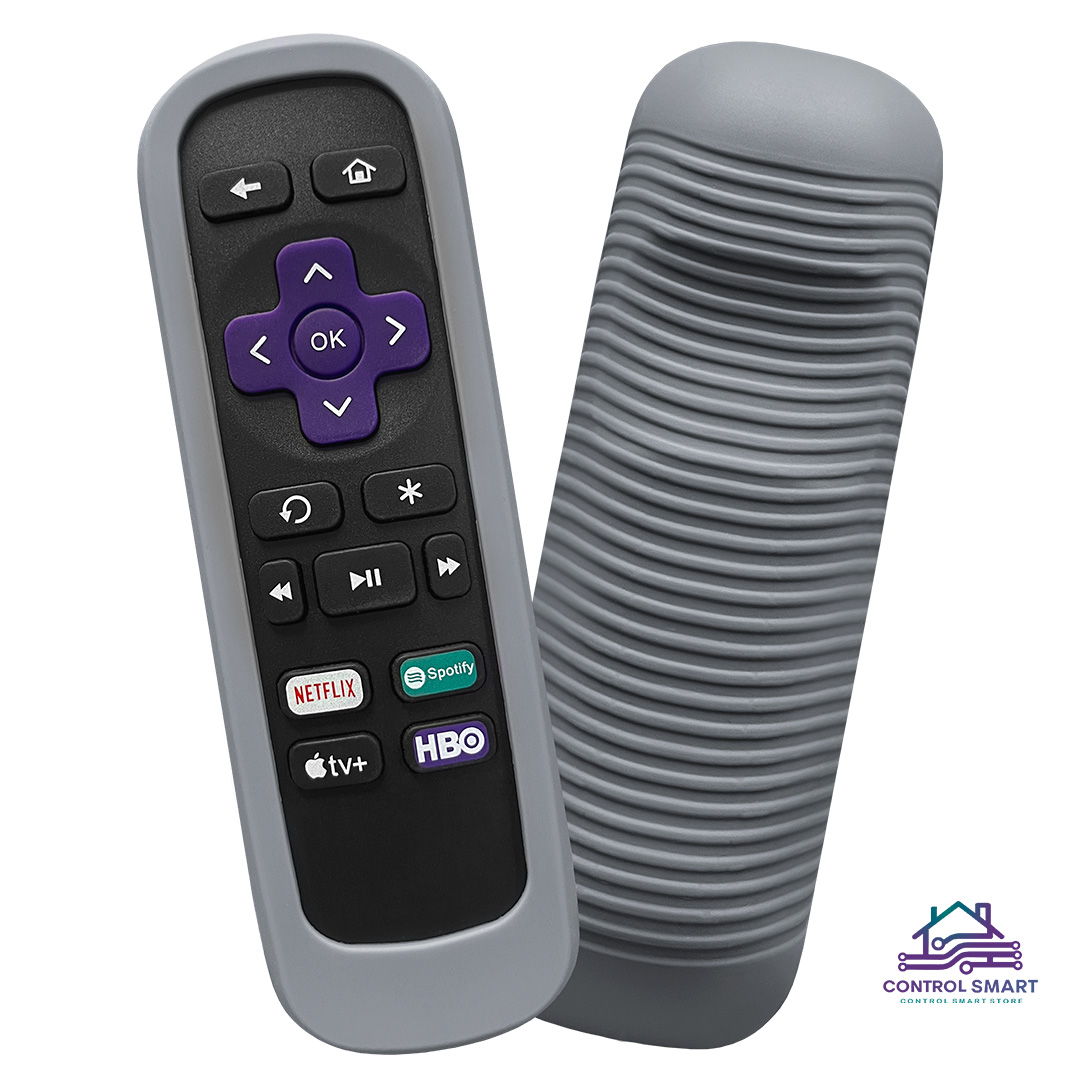 FUNDA DE SILICONA PROTECTORA PARA CONTROL ROKU ANTIDESLIZANTE– PLOMO - 1