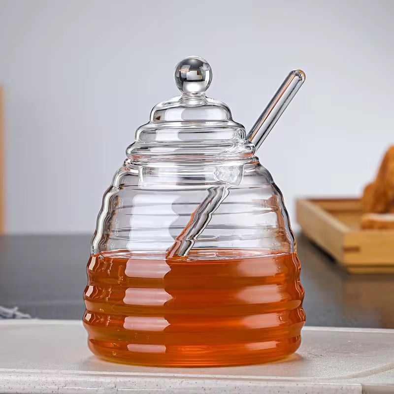 MIELERO DE VIDRIO CON TAPA Y CUCHARA 500ML - 1