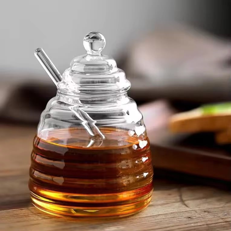 MIELERO DE VIDRIO CON TAPA Y CUCHARA 500ML - 2