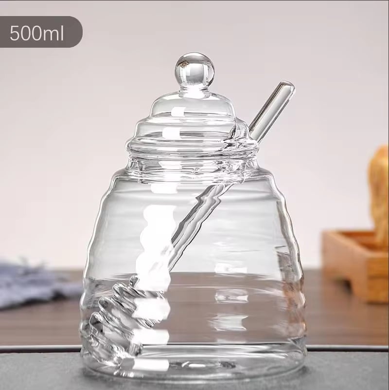 MIELERO DE VIDRIO CON TAPA Y CUCHARA 500ML - 4