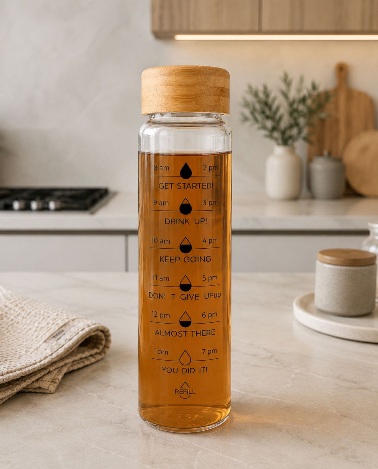 TOMATODO MOTIVACIONAL DE VIDRIO BOROSILICATO 1L CON TAPA DE BAMBÚ - 2
