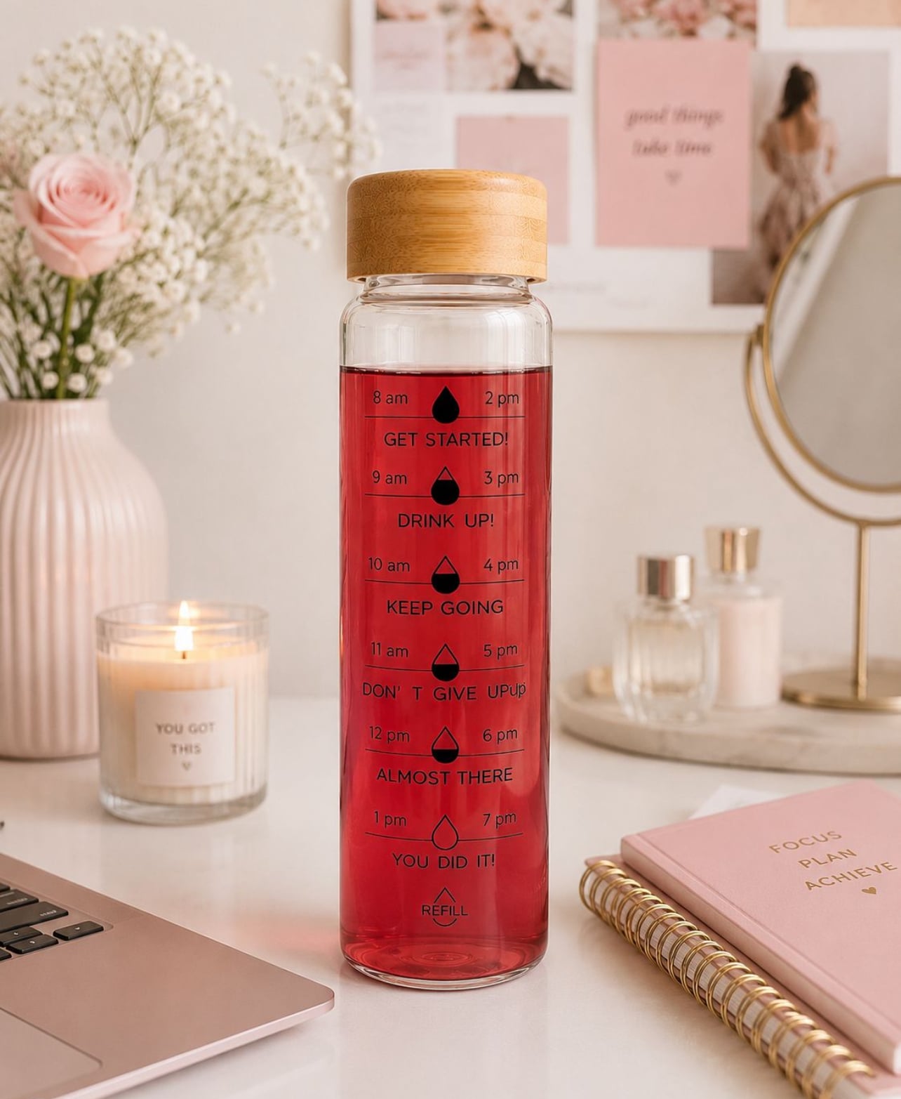 TOMATODO MOTIVACIONAL DE VIDRIO BOROSILICATO 1L CON TAPA DE BAMBÚ - 3