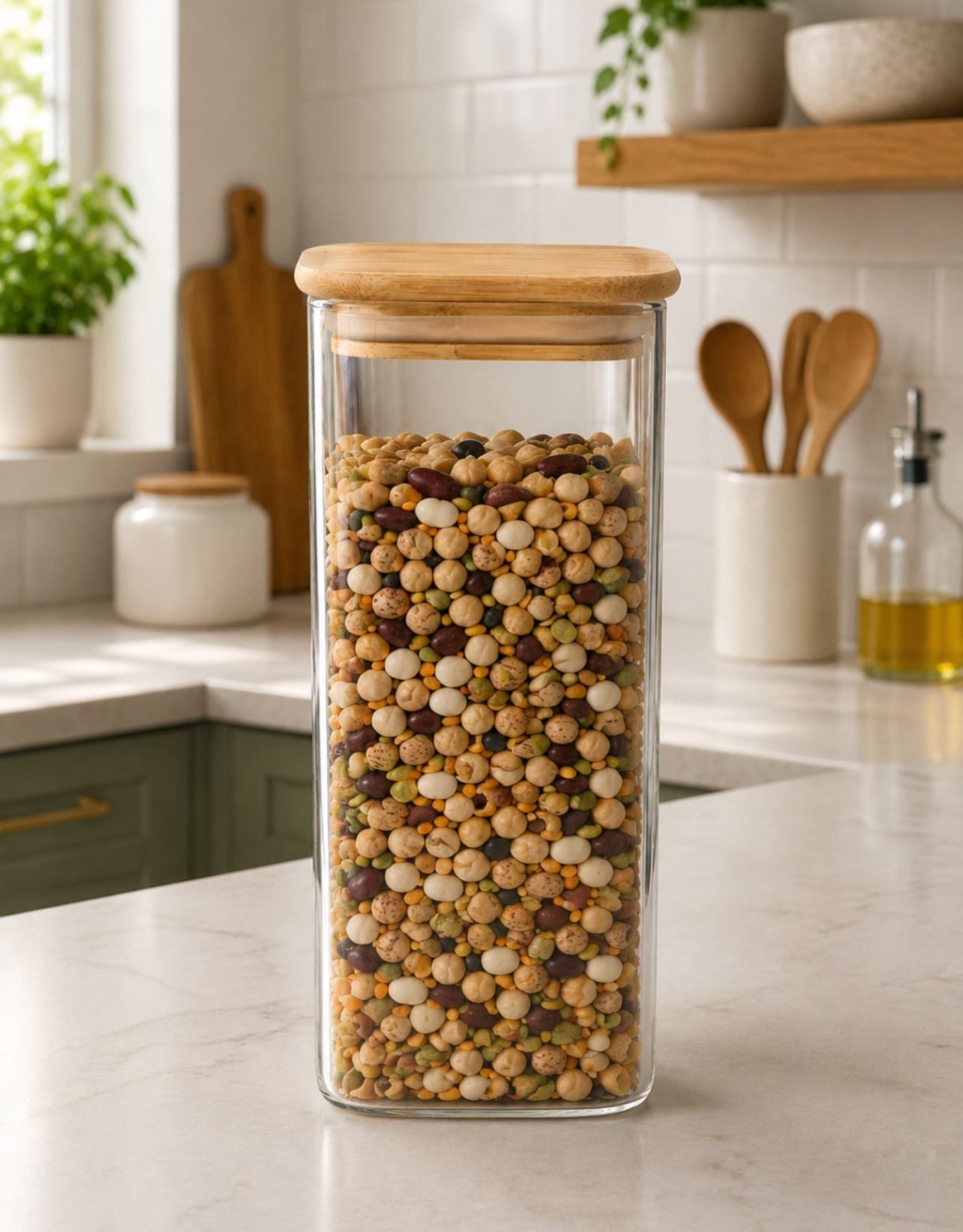 CONTENEDOR HERMÉTICO DE VIDRIO BOROSILICATO CON TAPA BAMBÚ 2000ML - 2