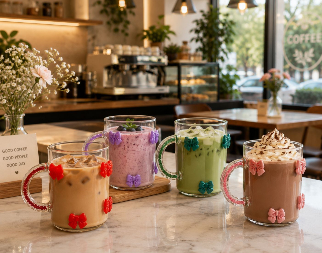 TAZA DE VIDRIO BOROSILICATO CON LAZOS DECORATIVOS 450ML AESTHETIC - 1