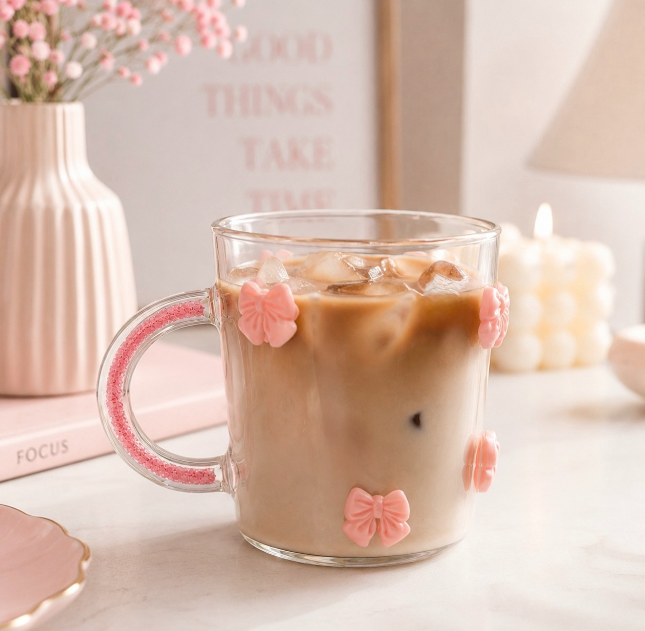 TAZA DE VIDRIO BOROSILICATO CON LAZOS DECORATIVOS 450ML AESTHETIC - 3