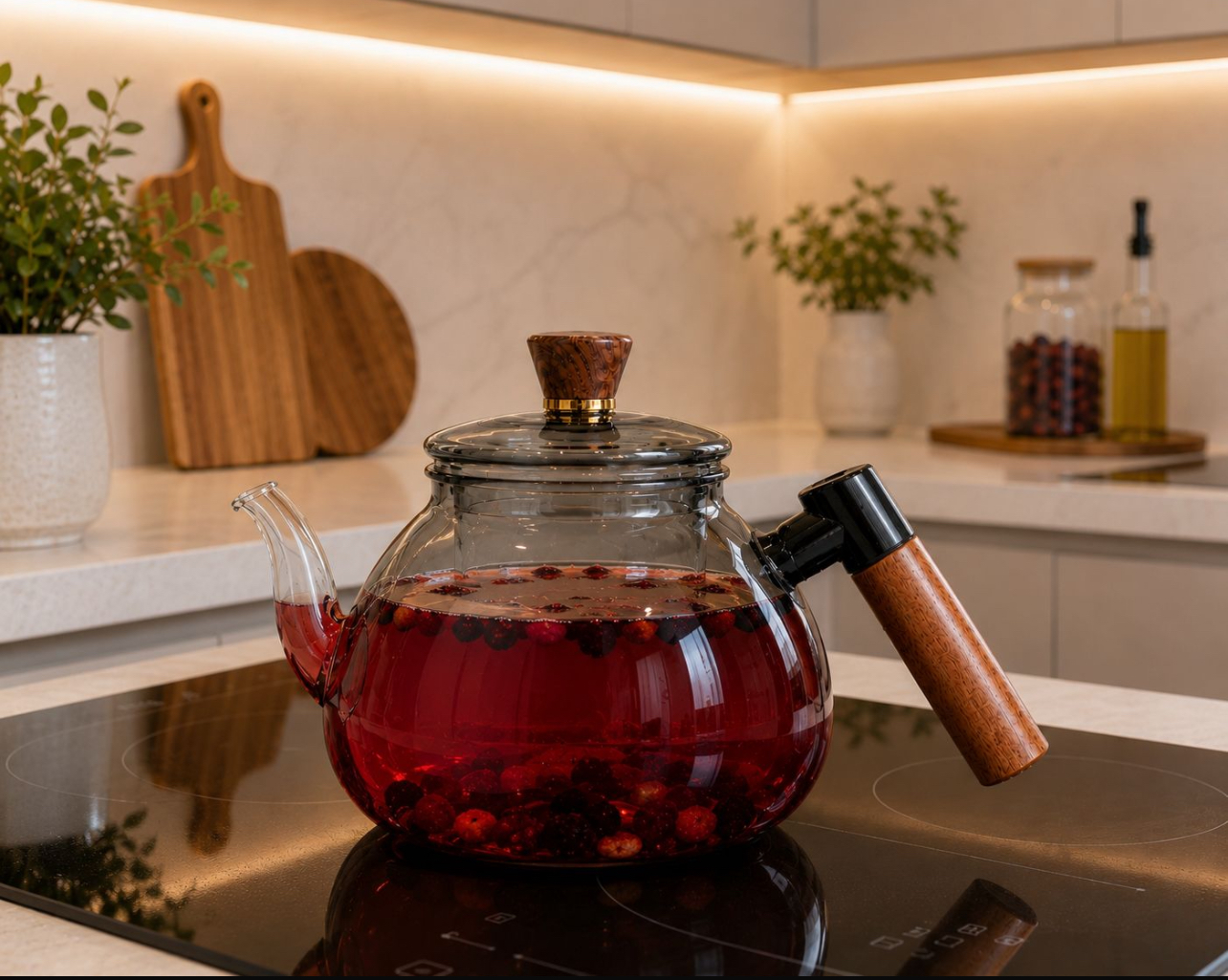 TETERA DE VIDRIO BOROSILICATO AHUMADO 1400ML CON INFUSOR Y MANGO DE MADERA - 4