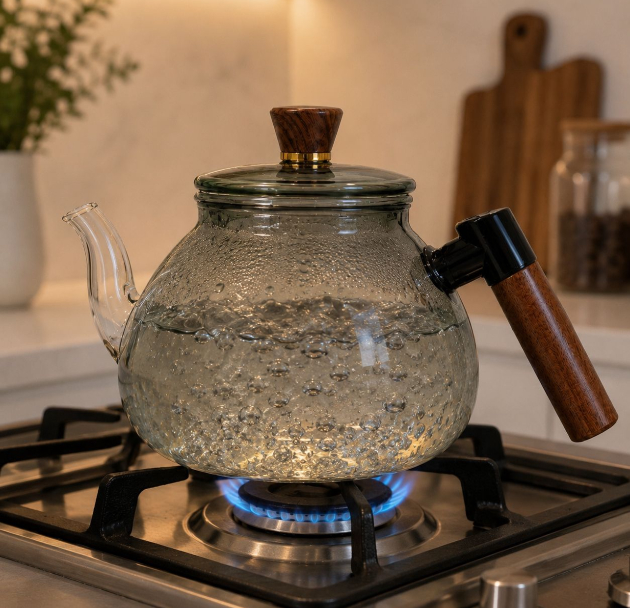 TETERA DE VIDRIO BOROSILICATO AHUMADO 1400ML CON INFUSOR Y MANGO DE MADERA - 8