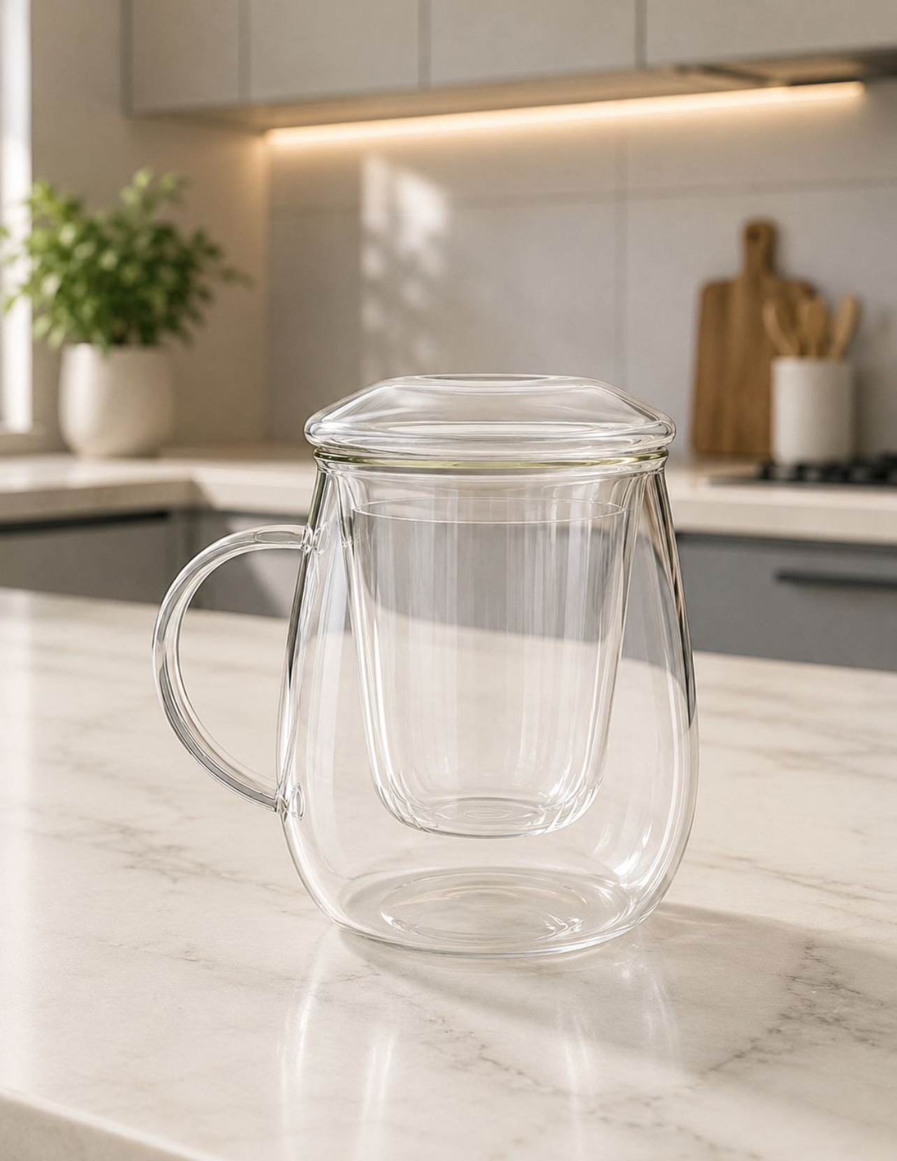 TAZA INFUSORA DE VIDRIO BOROSILICATO 600ML CON FILTRO Y TAPA PARA TÉ E INFUSIONES - 5