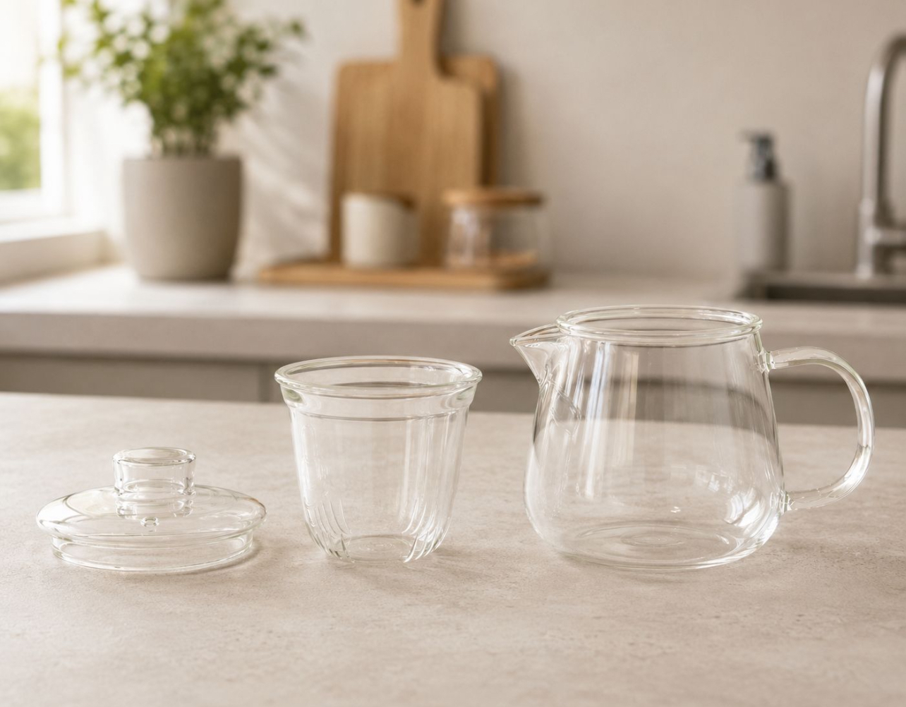 TETERA INFUSORA DE VIDRIO BOROSILICATO 550ML CON FILTRO Y TAPA - 5