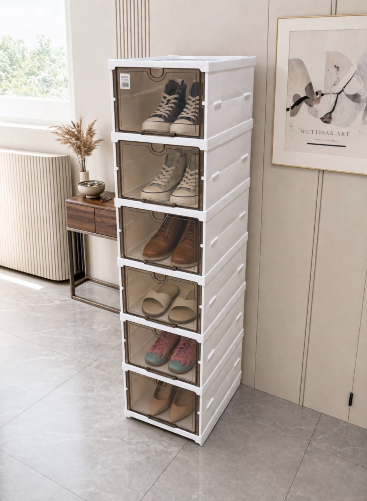 ORGANIZADOR DE ZAPATOS 6 NIVELES PET APILABLE CON PUERTAS TRANSPARENTES 26X105X35CM - 2
