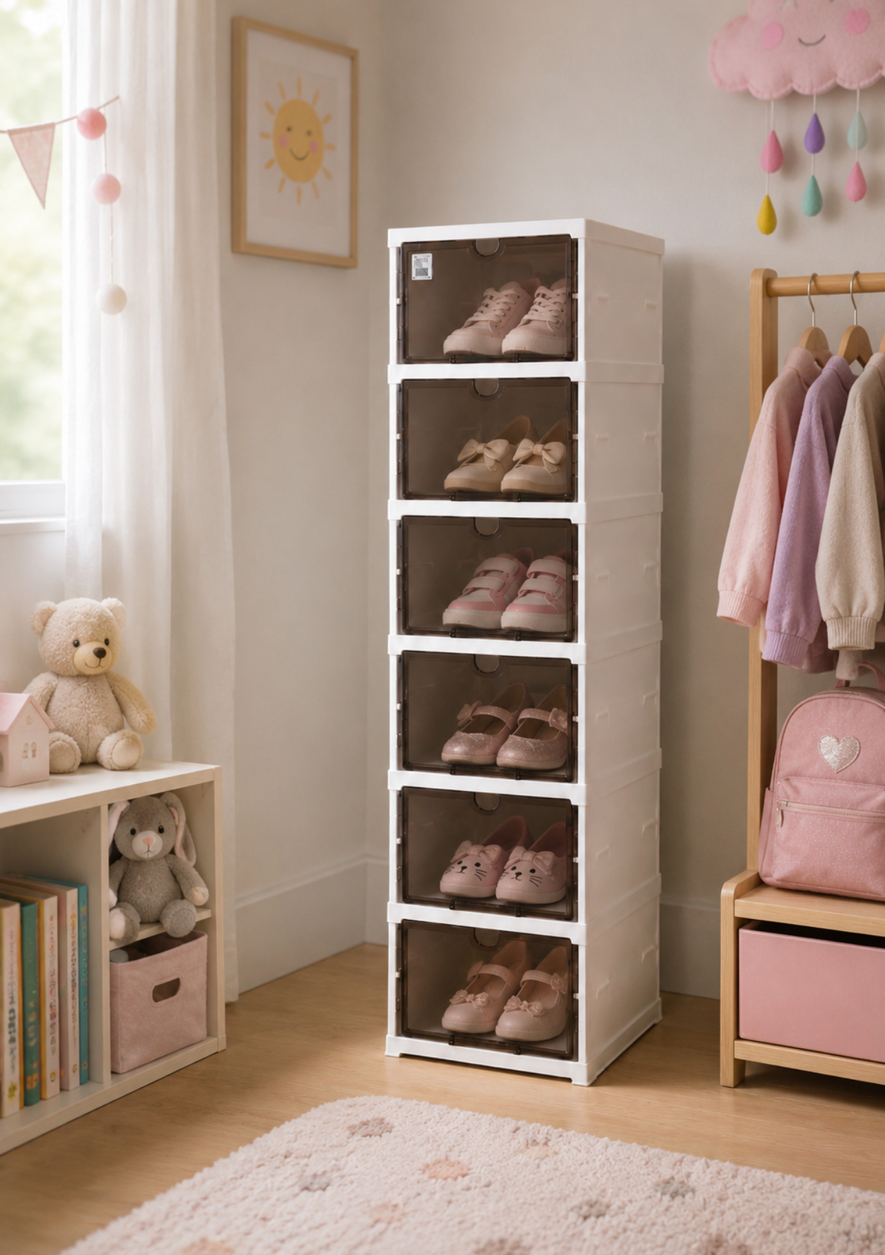 ORGANIZADOR DE ZAPATOS 6 NIVELES PET APILABLE CON PUERTAS TRANSPARENTES 26X105X35CM - 3
