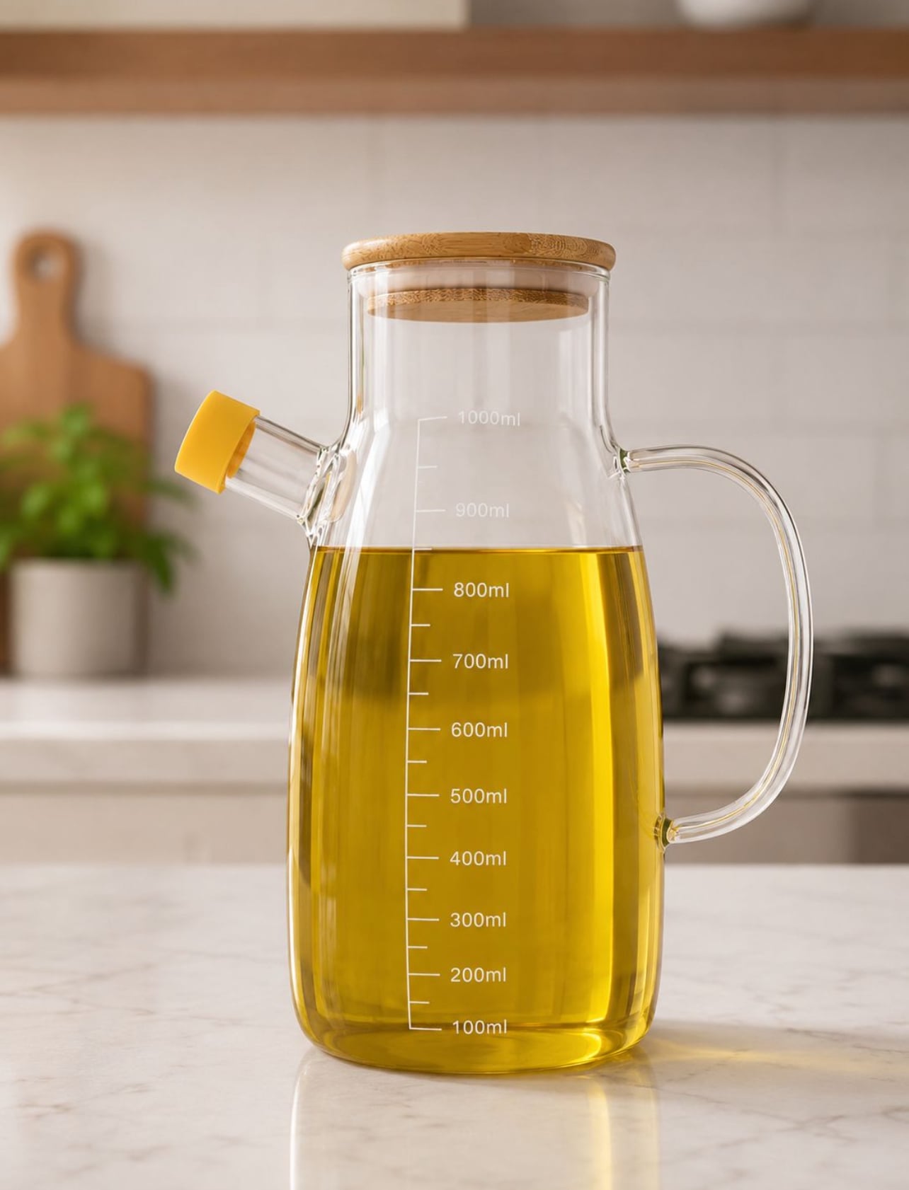 ACEITERA DE VIDRIO BOROSILICATO 1L CON TAPA DE BAMBÚ - 1