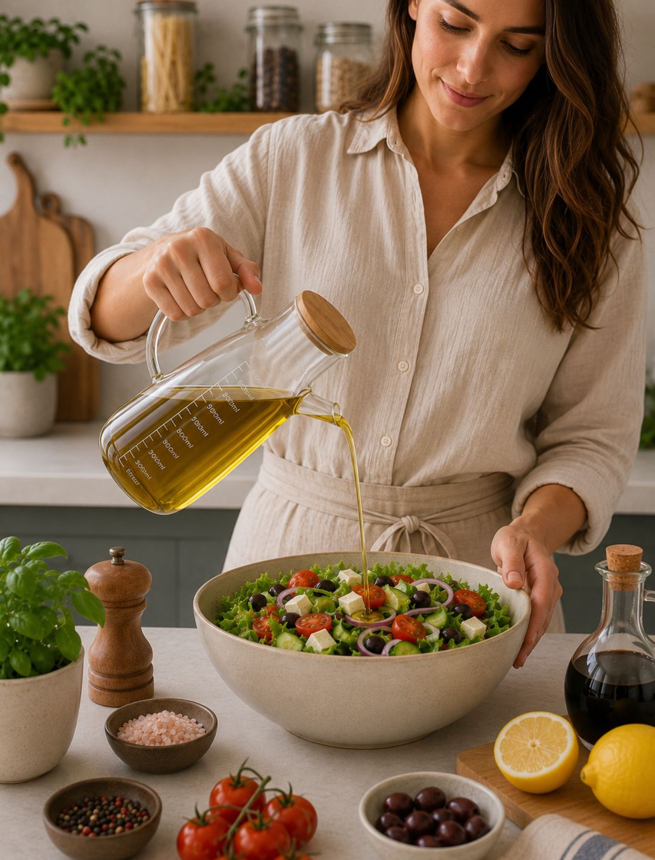 ACEITERA DE VIDRIO BOROSILICATO 1L CON TAPA DE BAMBÚ - 4