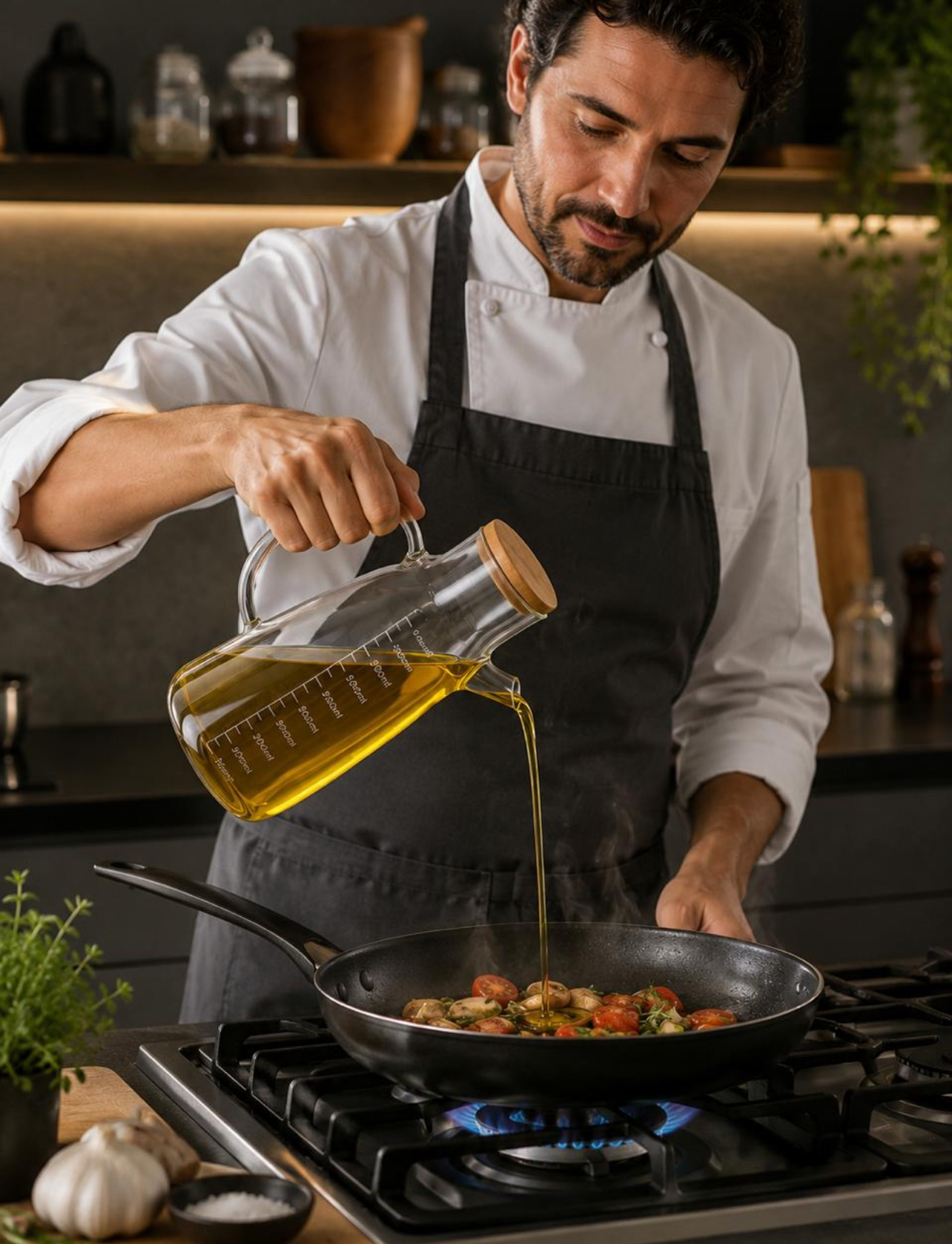ACEITERA DE VIDRIO BOROSILICATO 1L CON TAPA DE BAMBÚ - 5