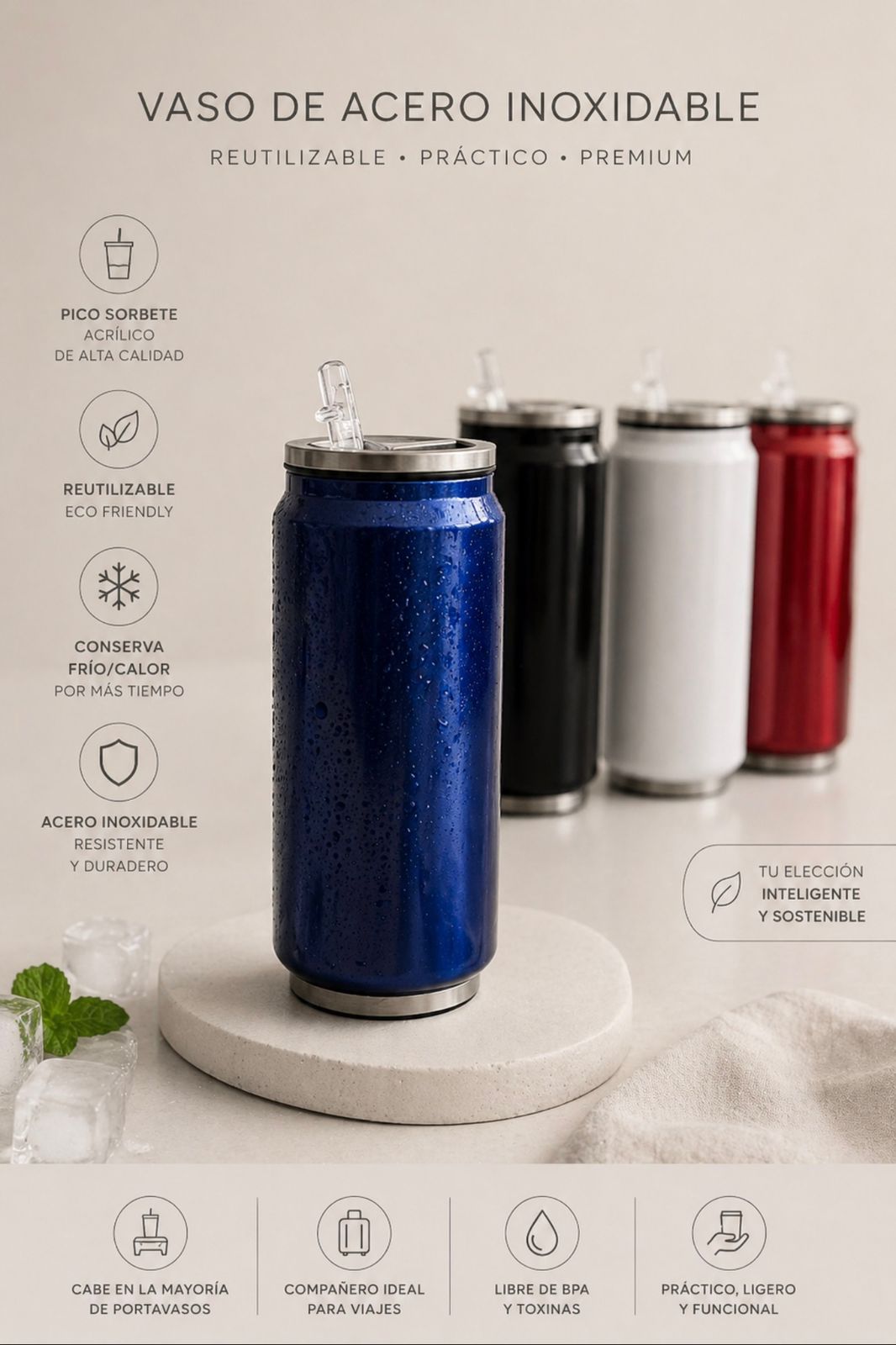TOMATODO TIPO LATA DE ACERO INOXIDABLE CON SORBETE 350ML - 2