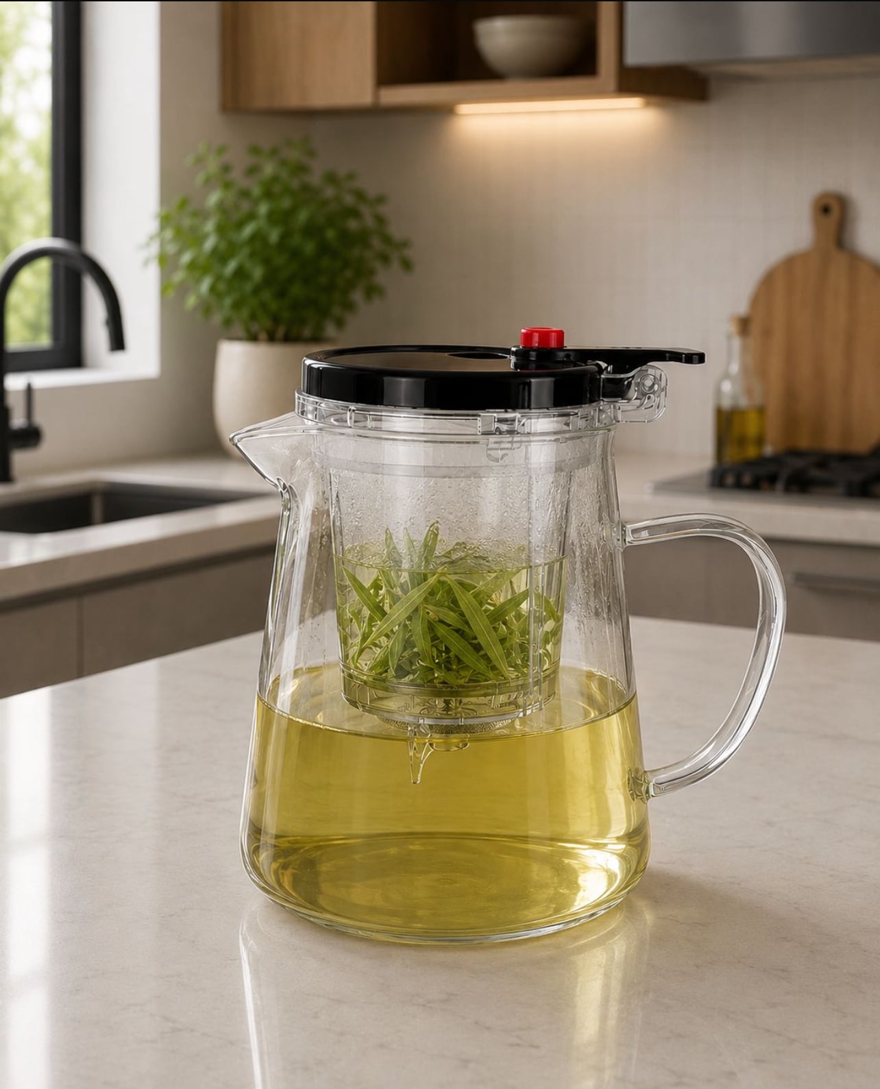JARRA INFUSORA DE VIDRIO BOROSILICATO 720ML CON FILTRO Y TAPA HERMÉTICA PARA TÉ E INFUSIONES - 2